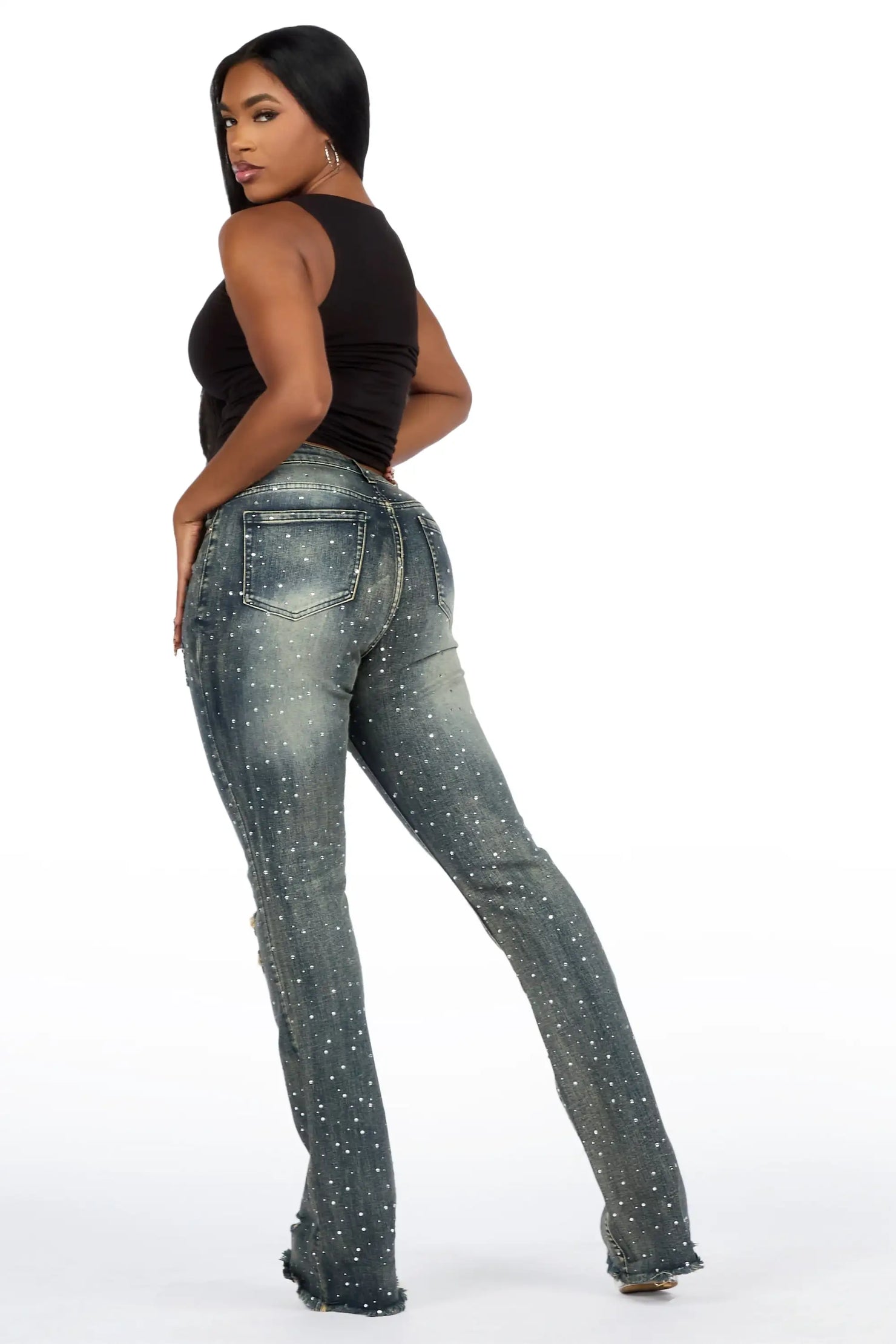 Kelle Tint Wash Rhinestone Stacked Jean