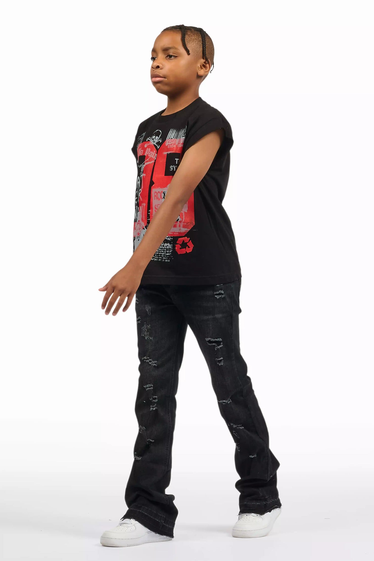 Boys Stellan Black Stacked Flare Jean
