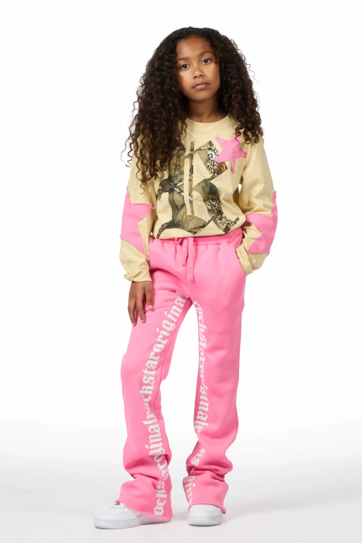Girls Delgera Beige/Pink L/S T-Shirt