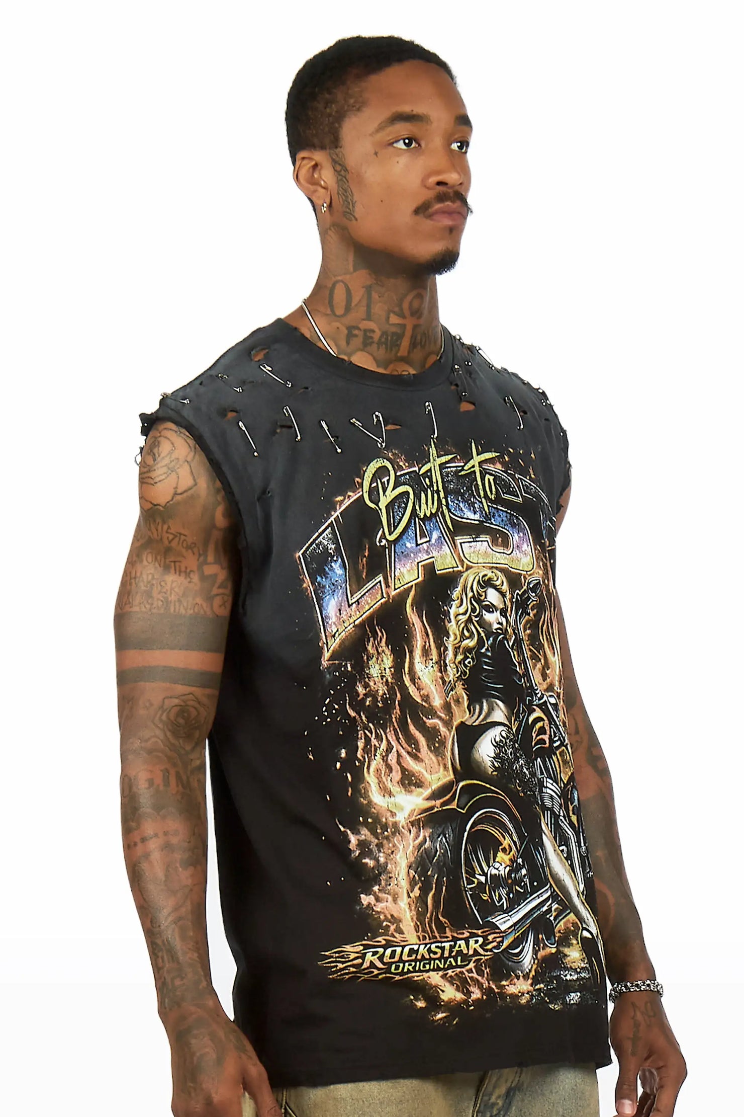 Raider Black Oversized Cut Off T-Shirt