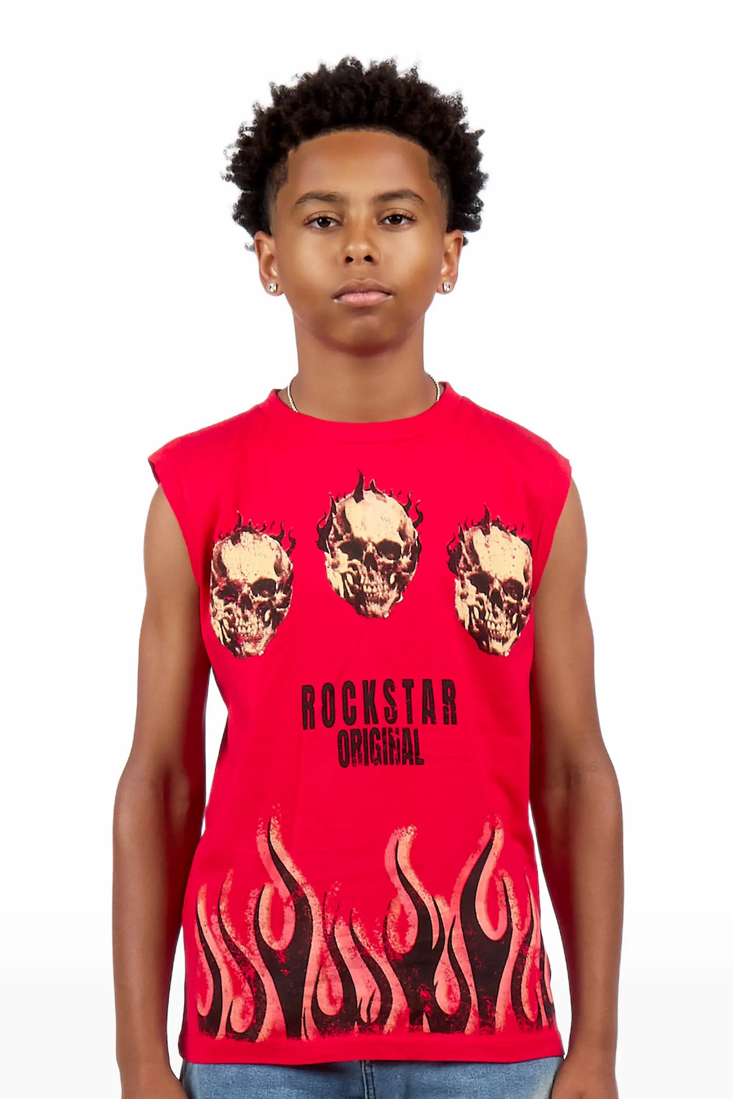 Boys Maezar Red Cut Off Graphic T-Shirt