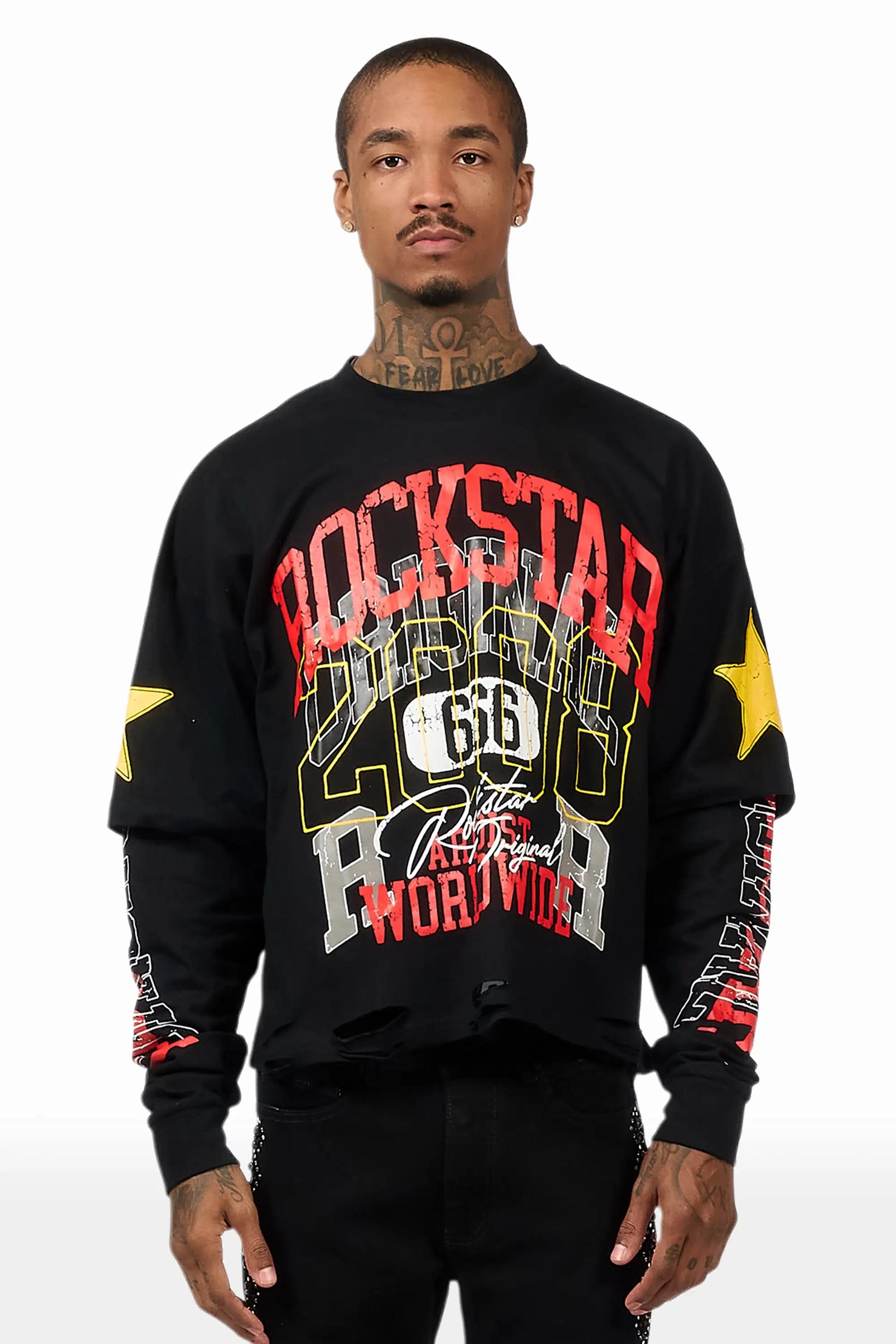 Santee Black Double Layer Graphic T-Shirt