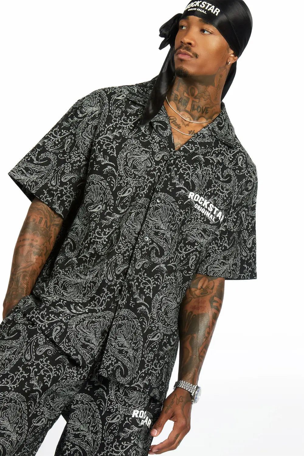 Franklin Black Button Down Shirt/Short Set