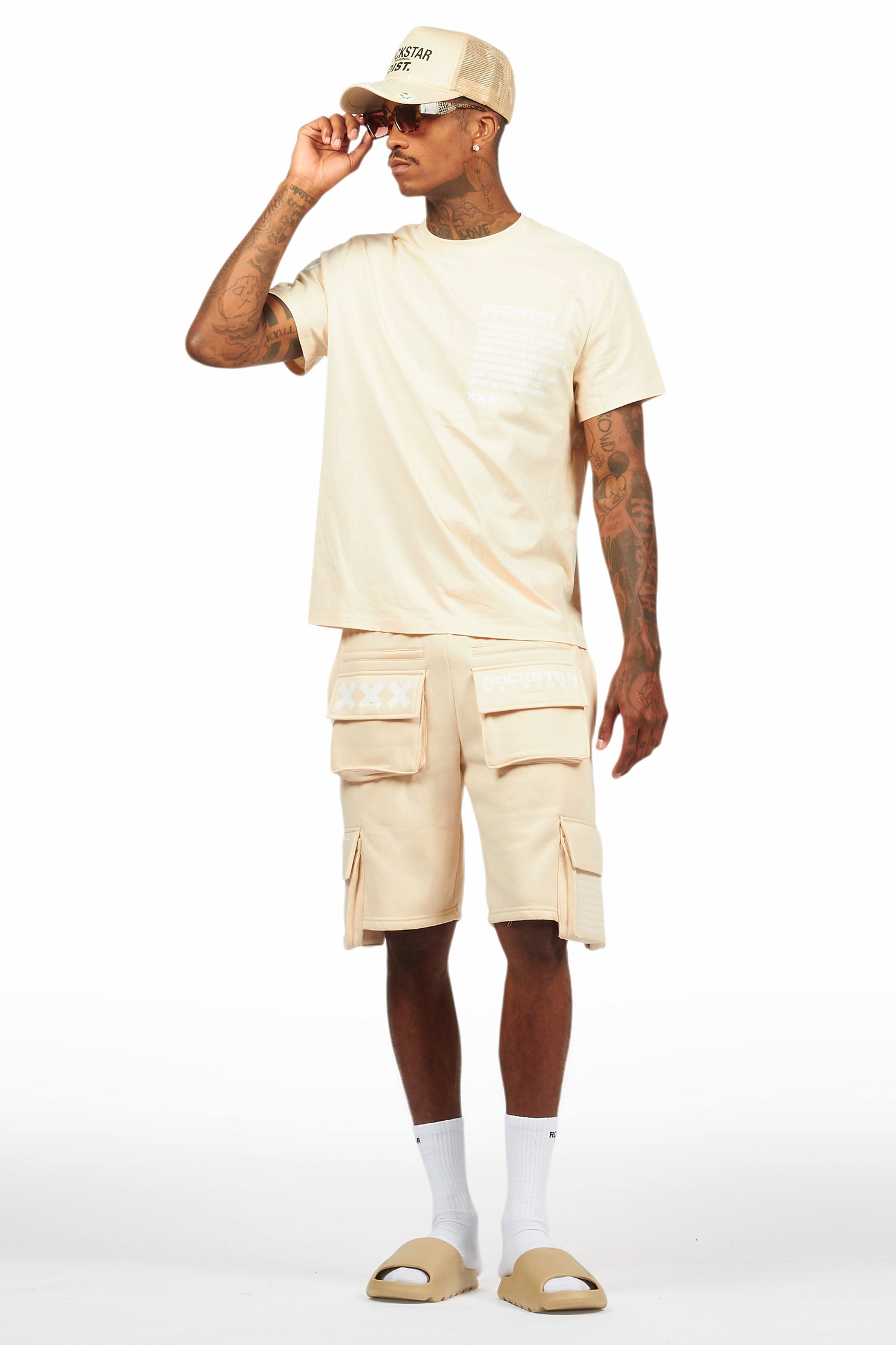 Jash Beige/White Short Set