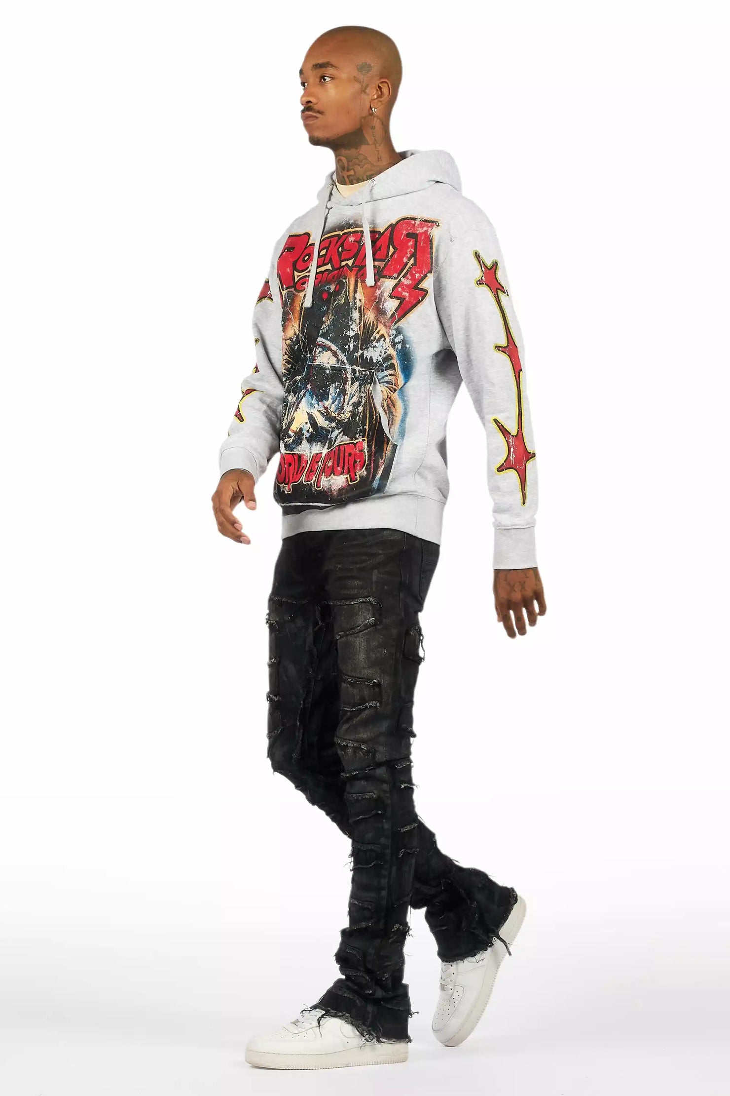 Shake Grey Oil Wash Stacked Flare Jean