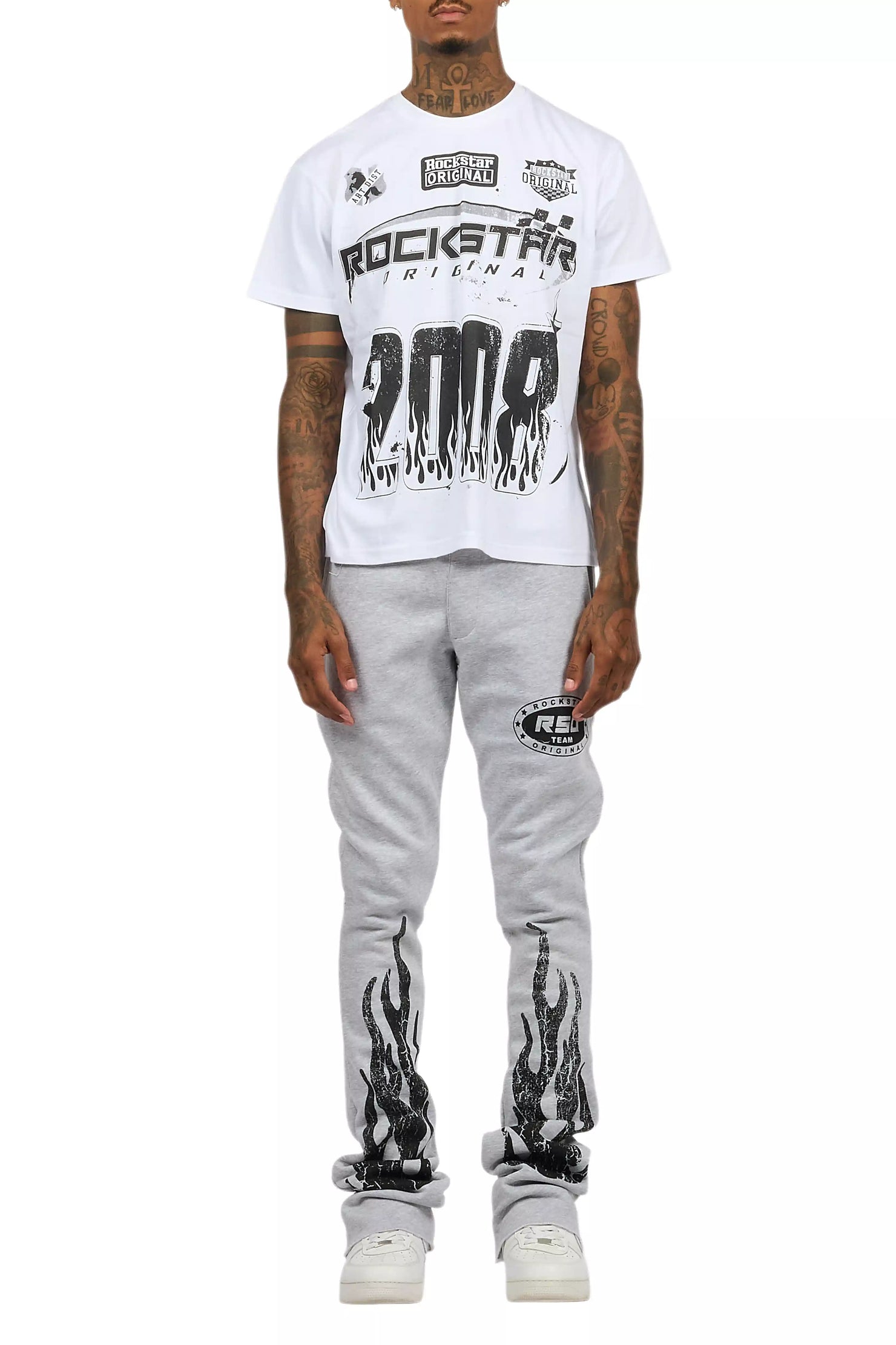 Amos Heather Grey T-Shirt/Stacked Flare Track Set