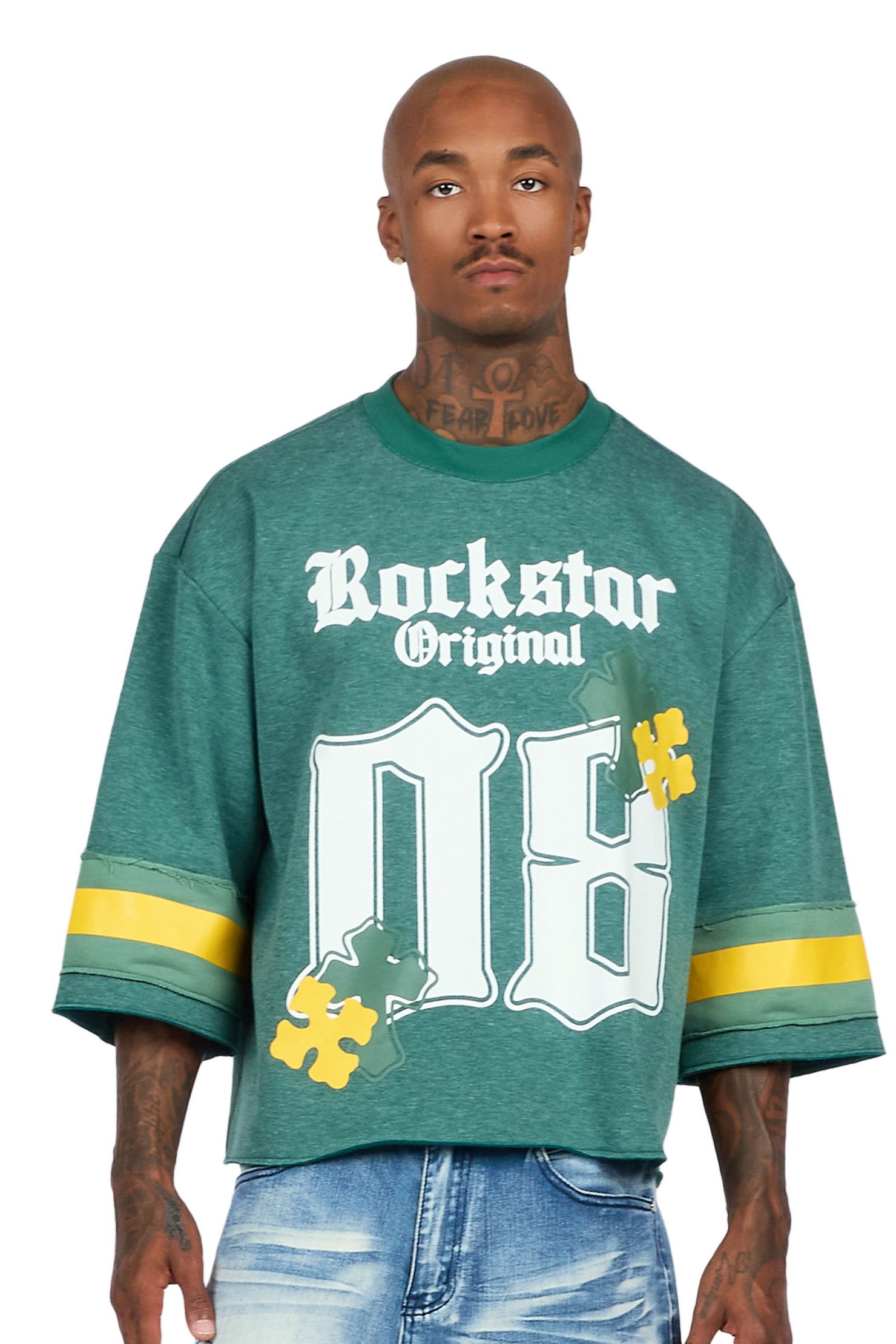 Bracken Green 3/4 Sleeve Boxy Crop Tee
