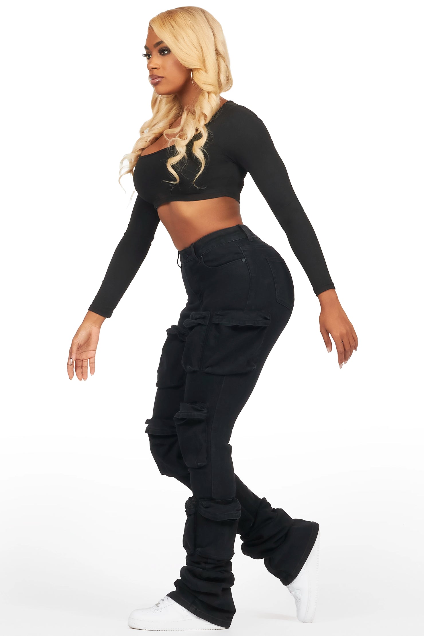 Alliyah Black Cargo Super Stacked Jean