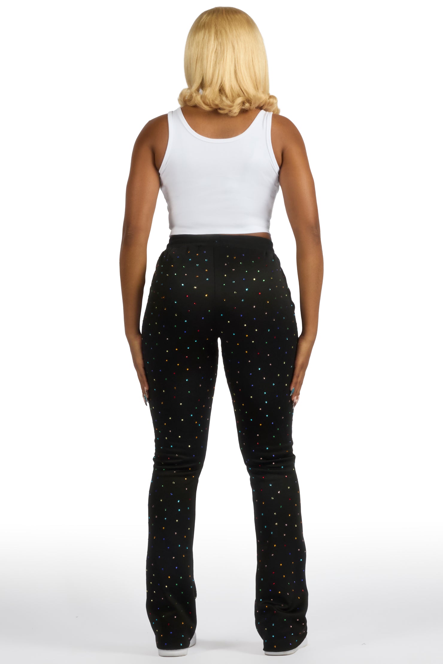 Franchesca Black Rhinestone Stacked Track Pant