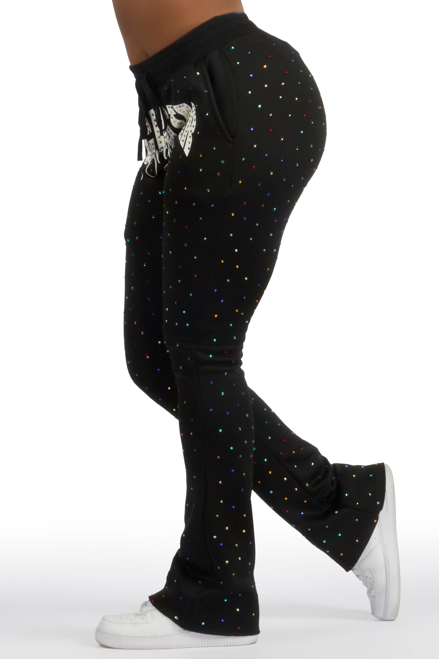 Franchesca Black Rhinestone Stacked Track Pant