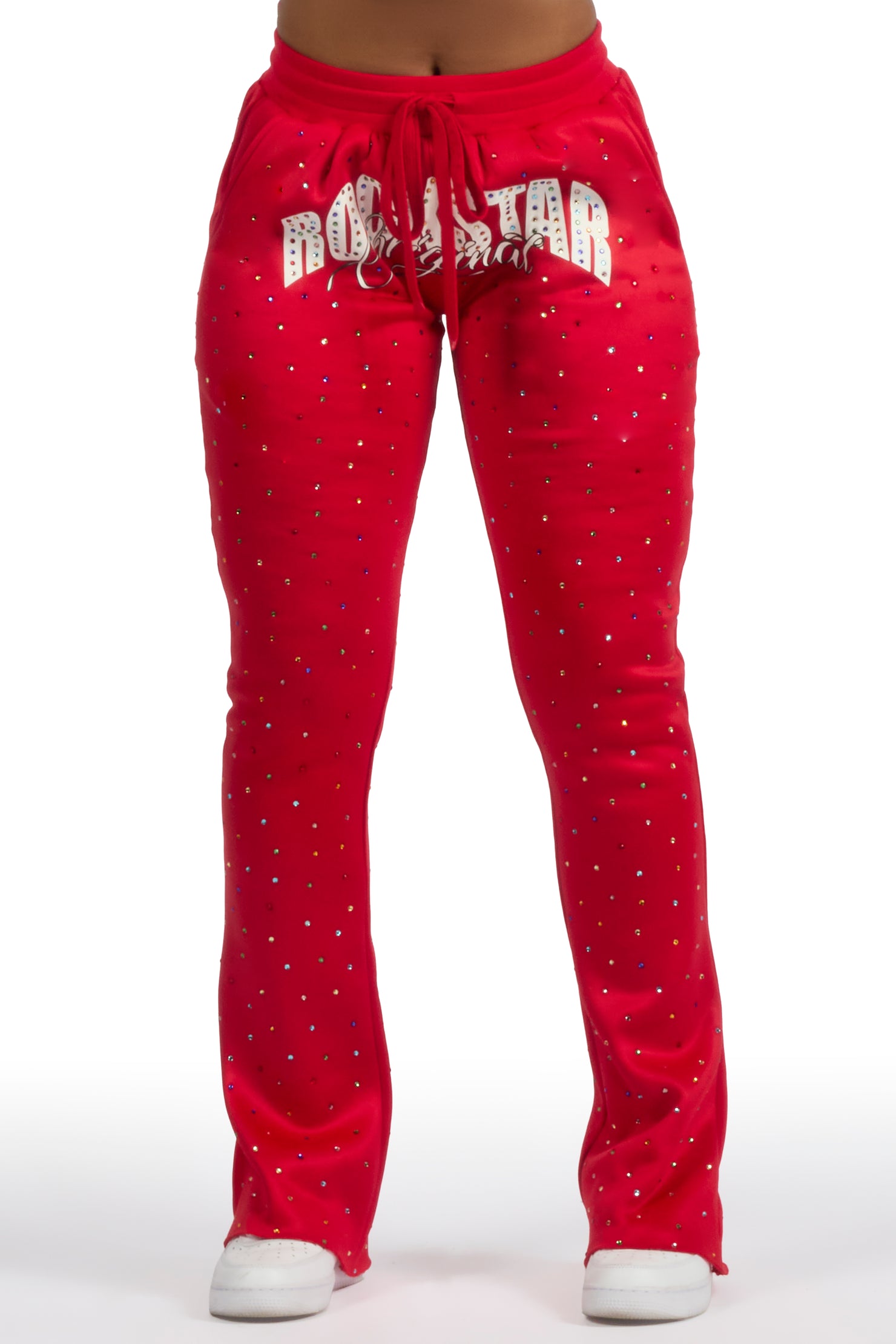 Franchesca Red Rhinestone Stacked Track Pant