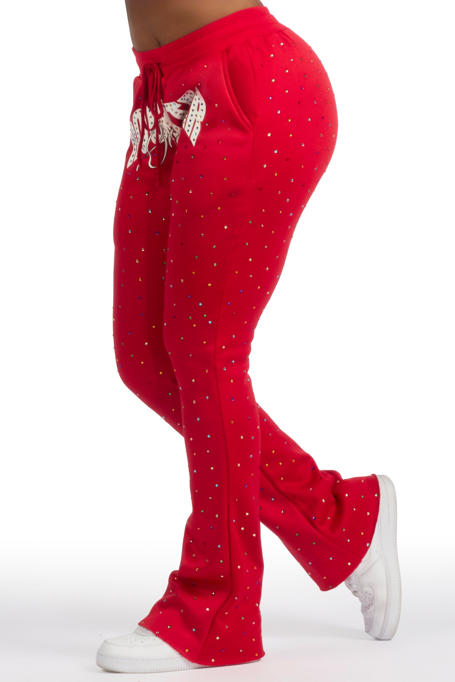 Franchesca Red Rhinestone Stacked Track Pant