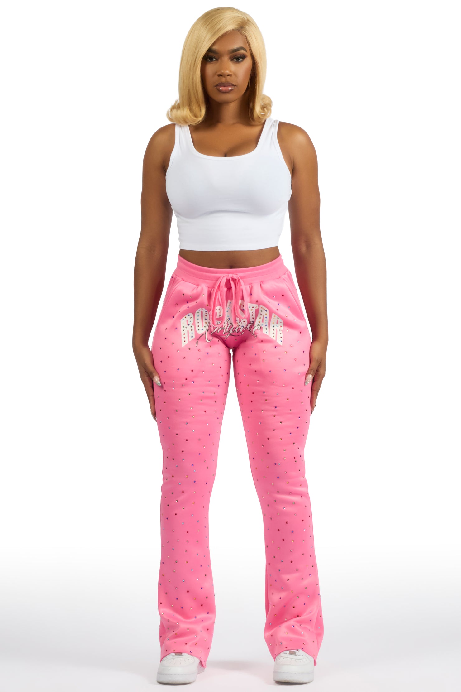 Franchesca Pink Rhinestone Stacked Track Pant