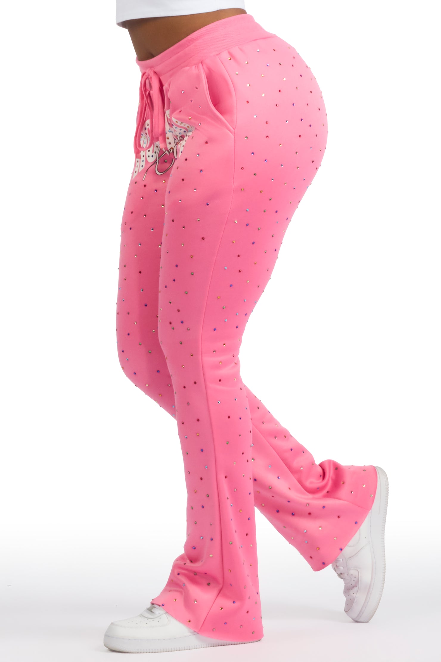 Franchesca Pink Rhinestone Stacked Track Pant