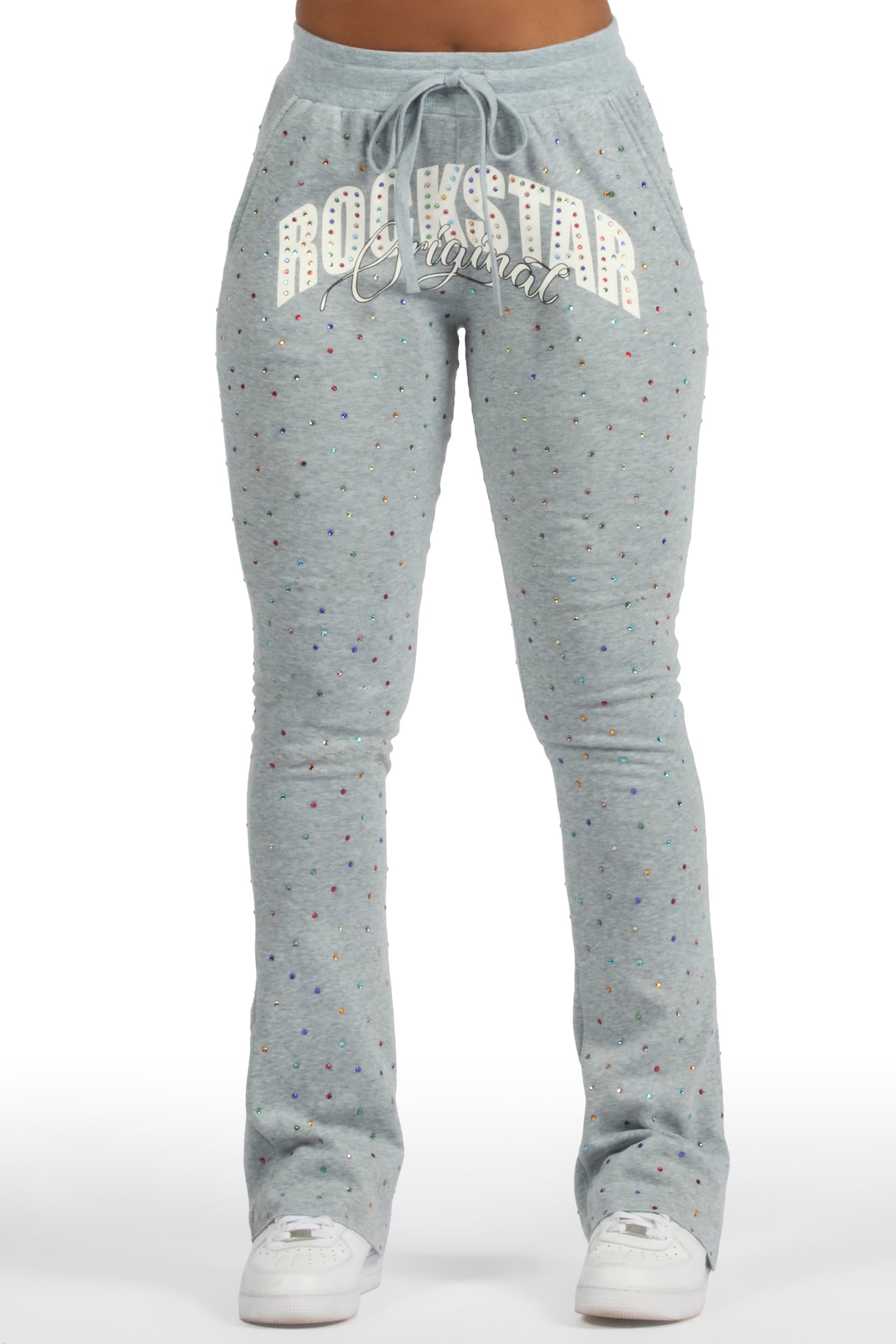 Franchesca Heather Grey Rhinestone Stacked Track Pant