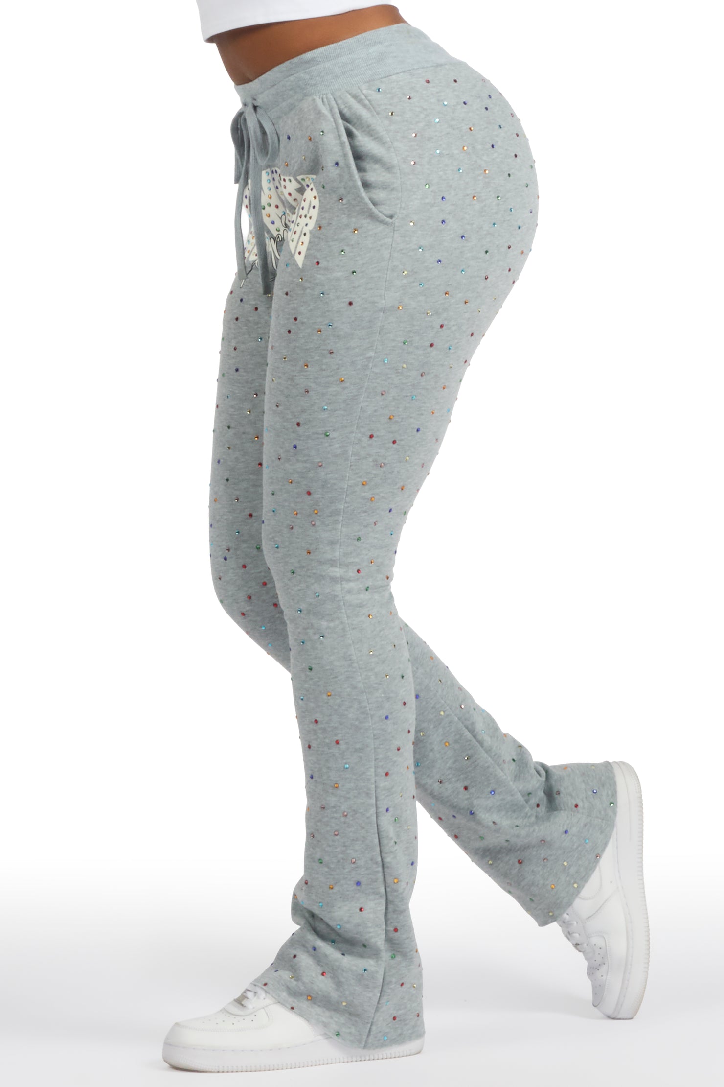 Franchesca Heather Grey Rhinestone Stacked Track Pant