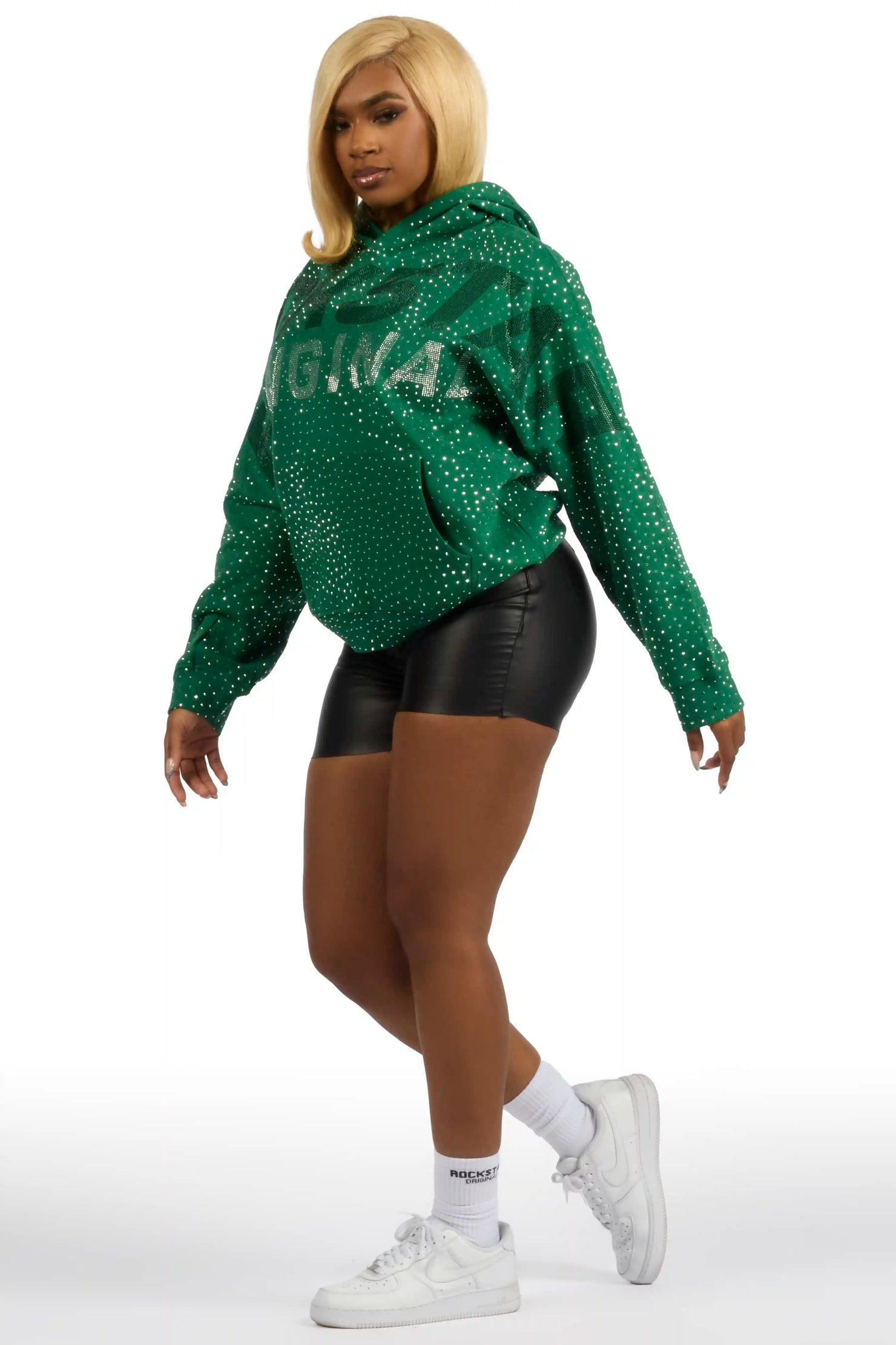Roshanda Green Rhinestone Hoodie