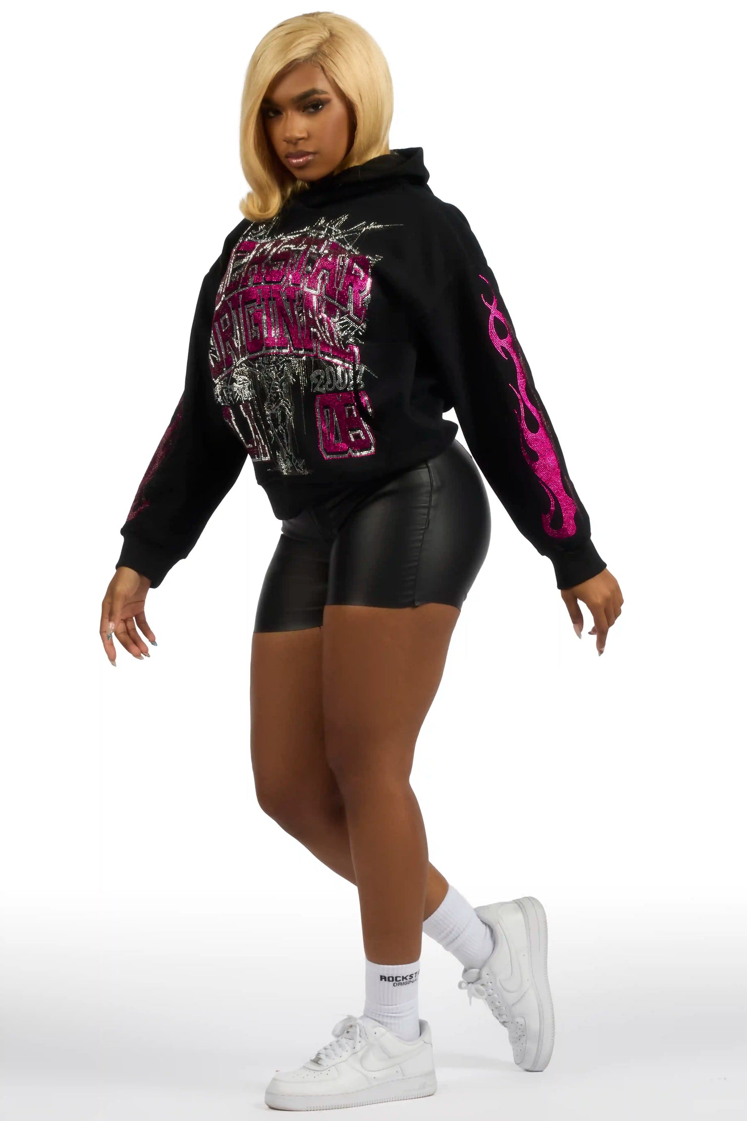 Lindsay Black/Pink Rhinestone Hoodie