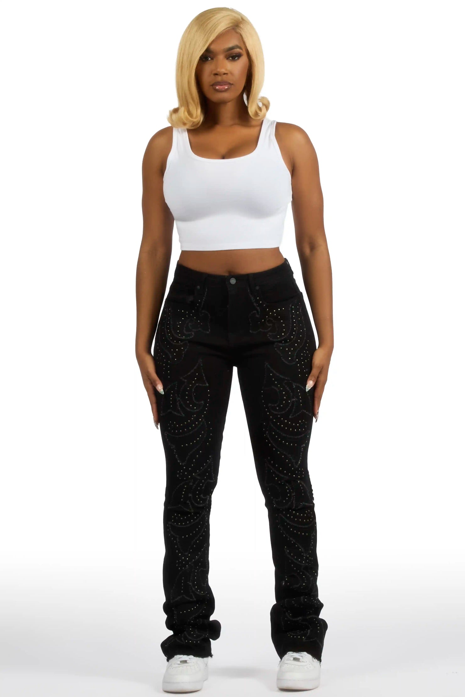 Jeanette Black Stacked Flare Jean