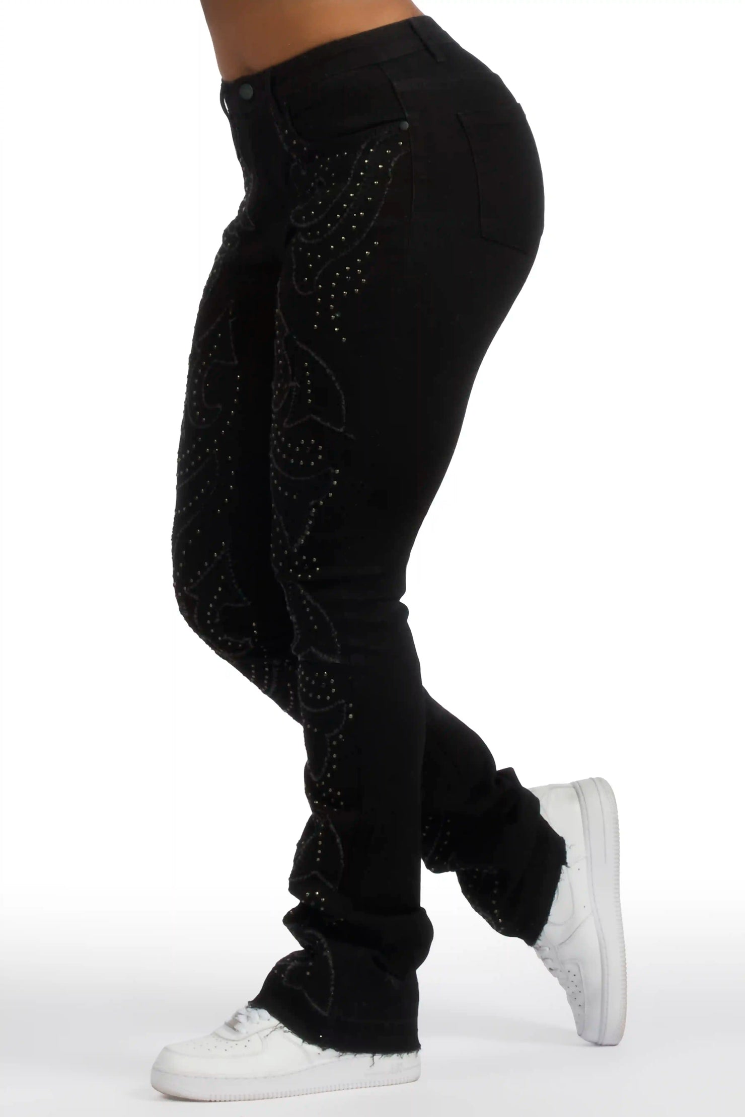 Jeanette Black Stacked Flare Jean