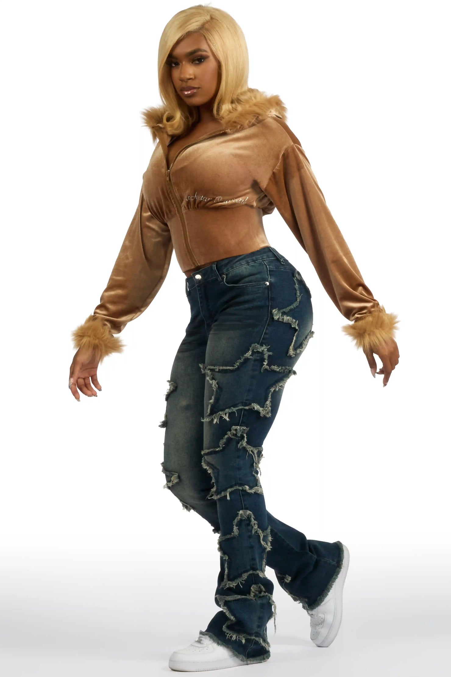 Sinayah Dark Wash Stacked Flare Jean