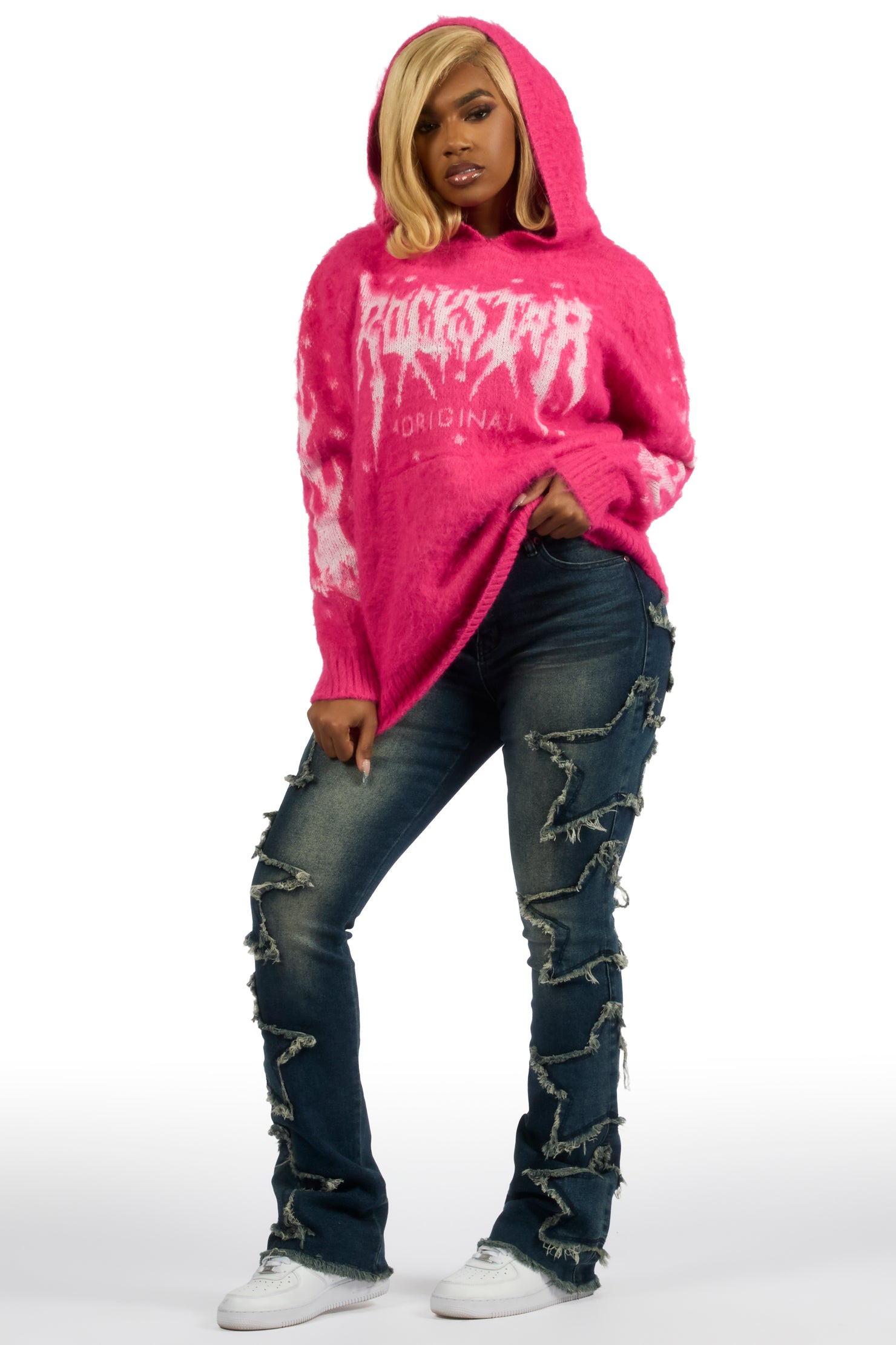 Keshay Pink Graphic Knit Hoodie