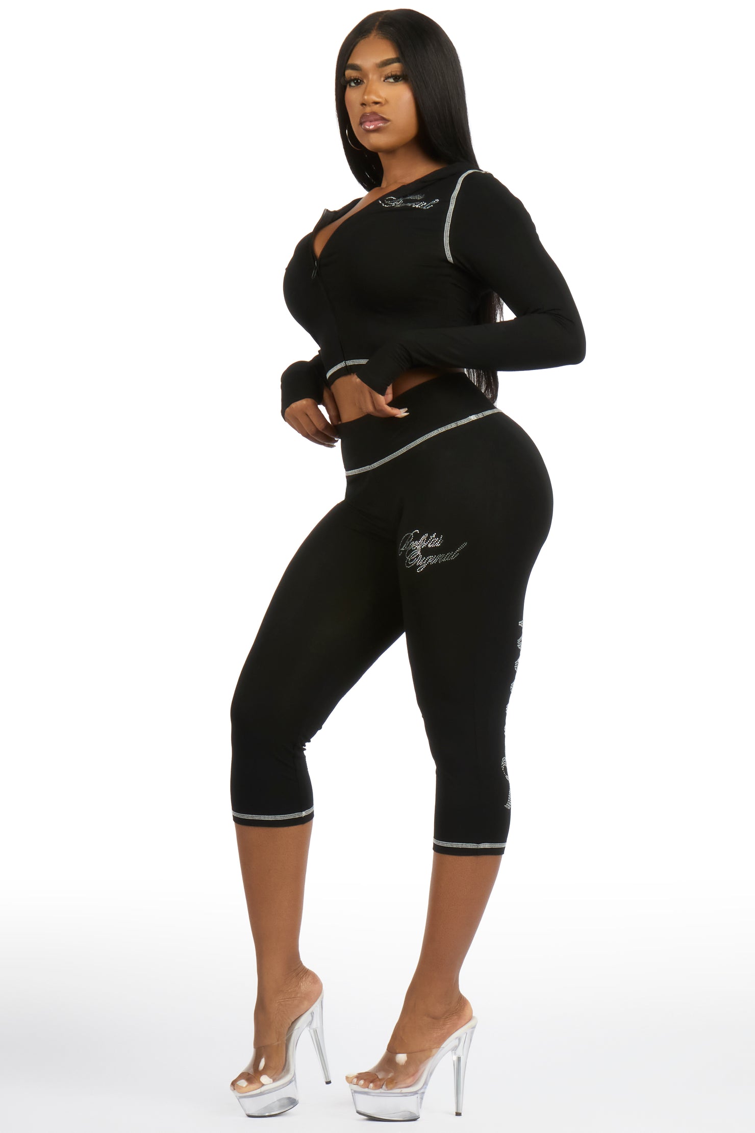 Mittiana Black Zip Up Capri Set