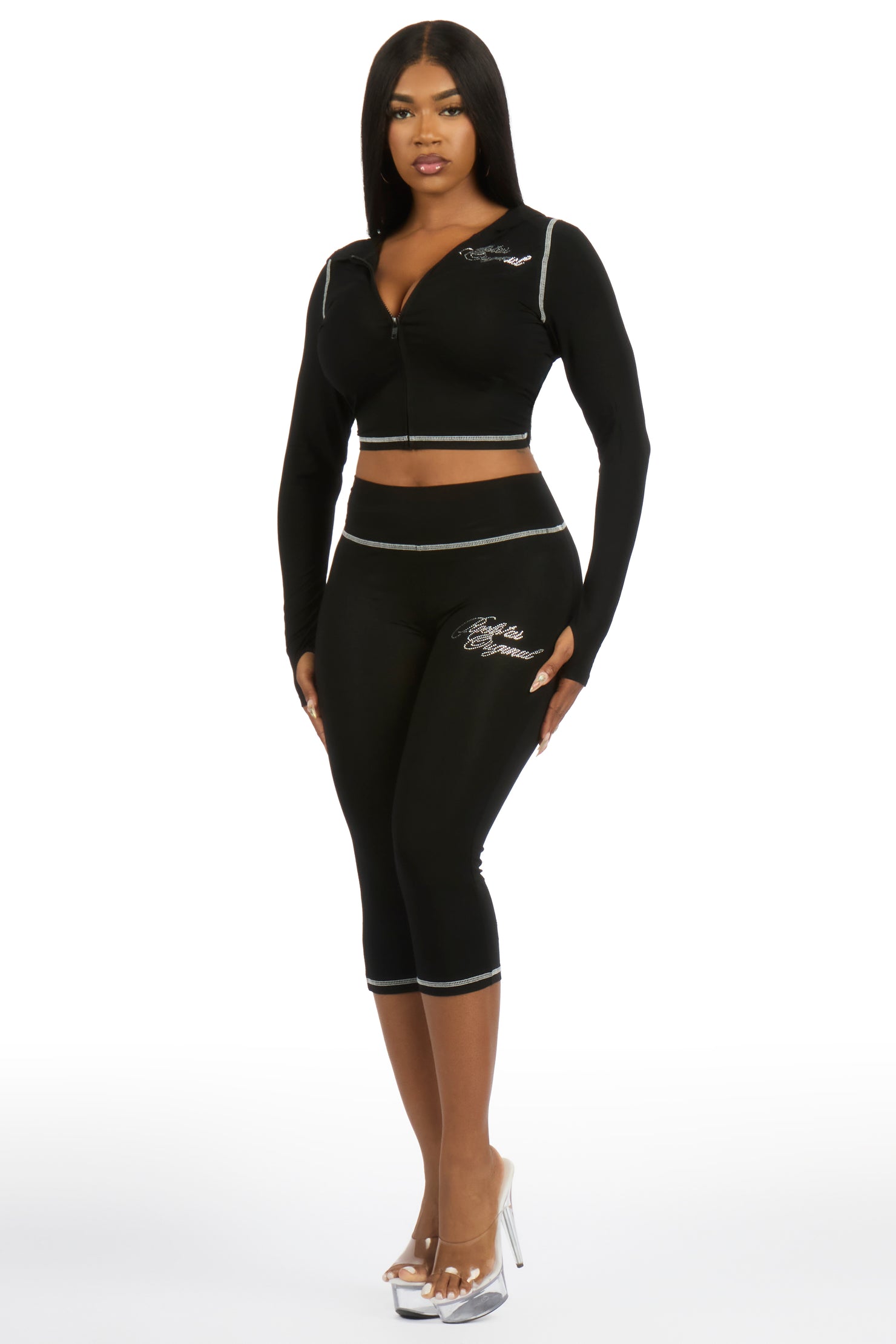 Mittiana Black Zip Up Capri Set