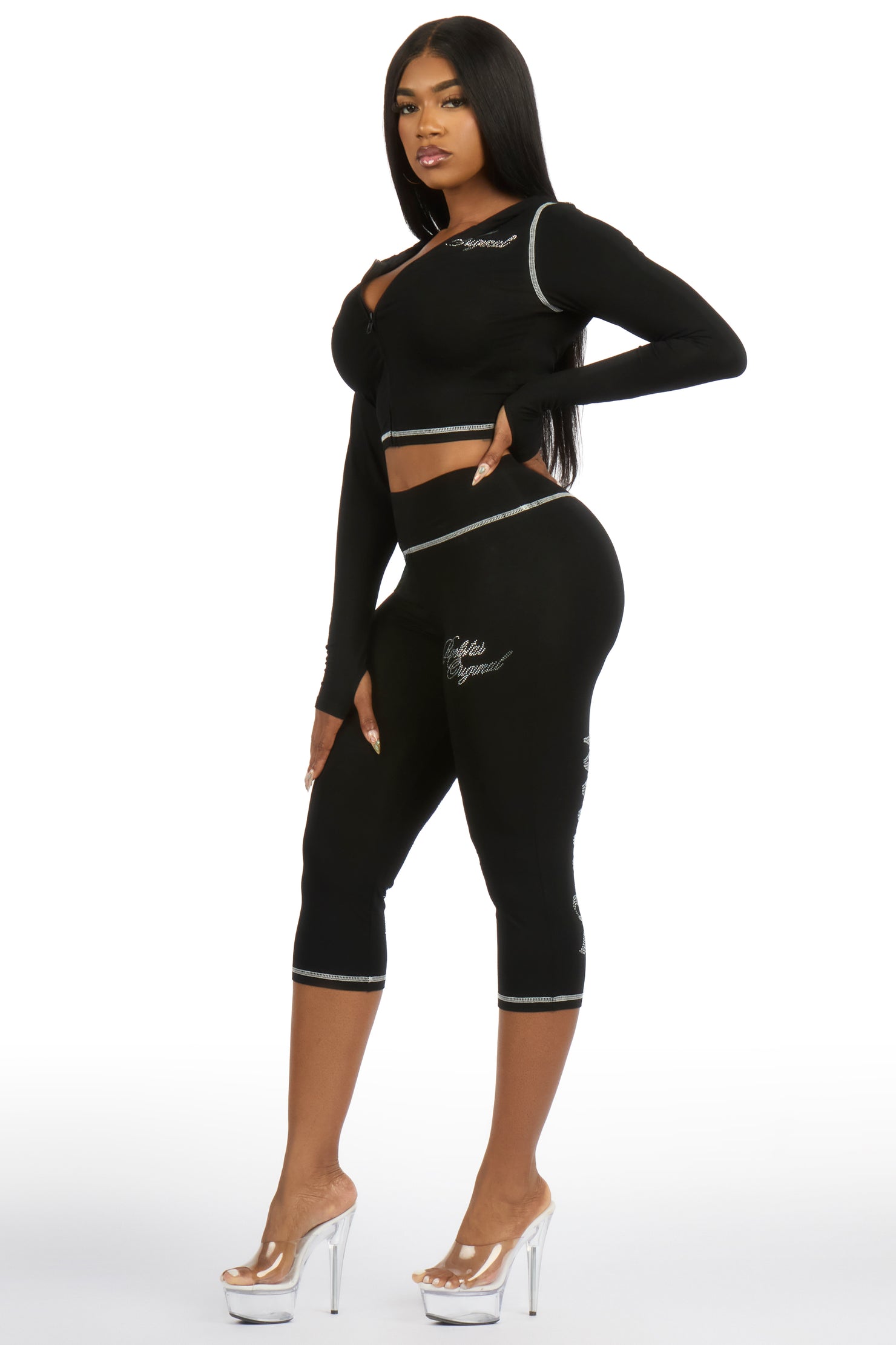 Mittiana Black Zip Up Capri Set