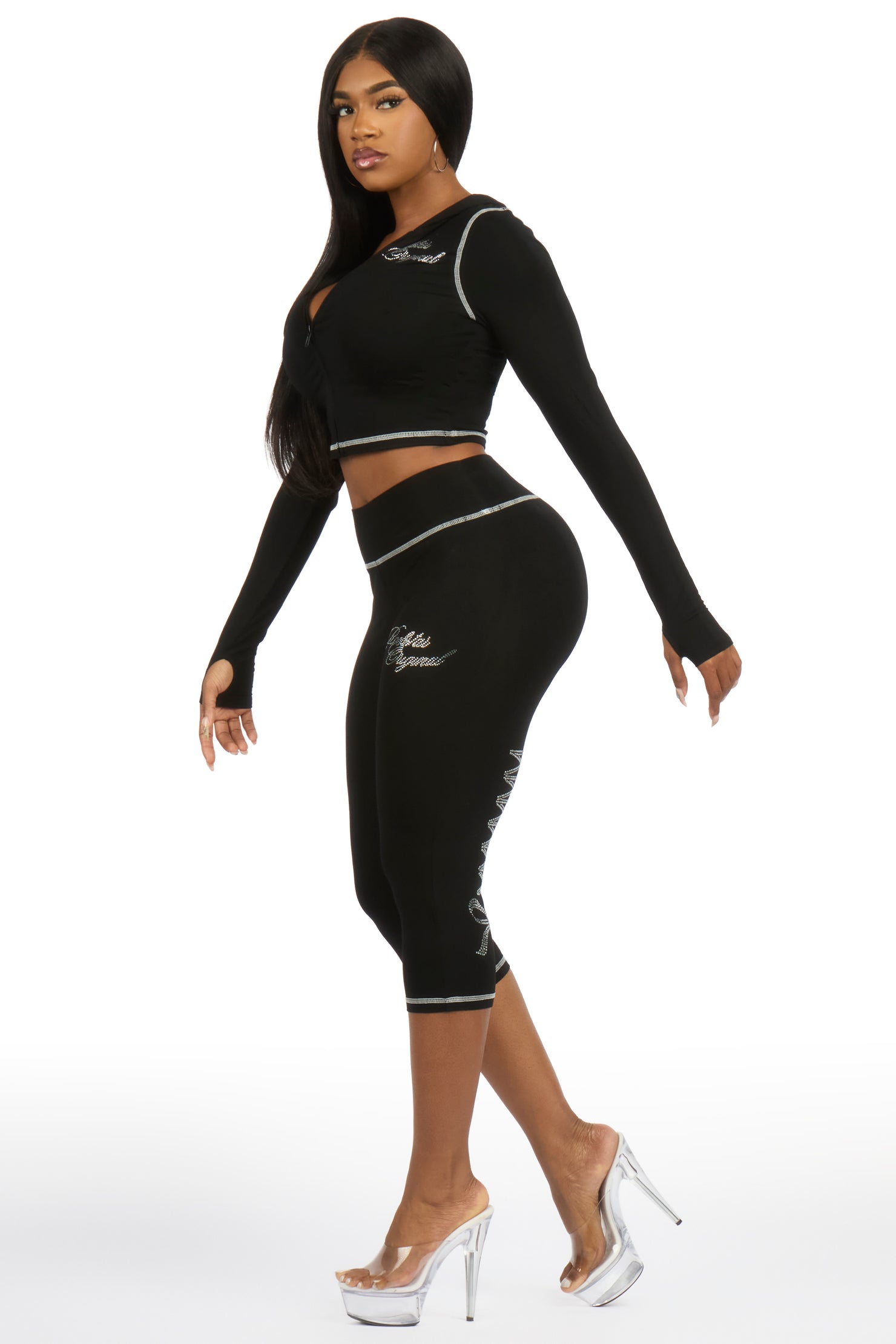 Mittiana Black Zip Up Capri Set