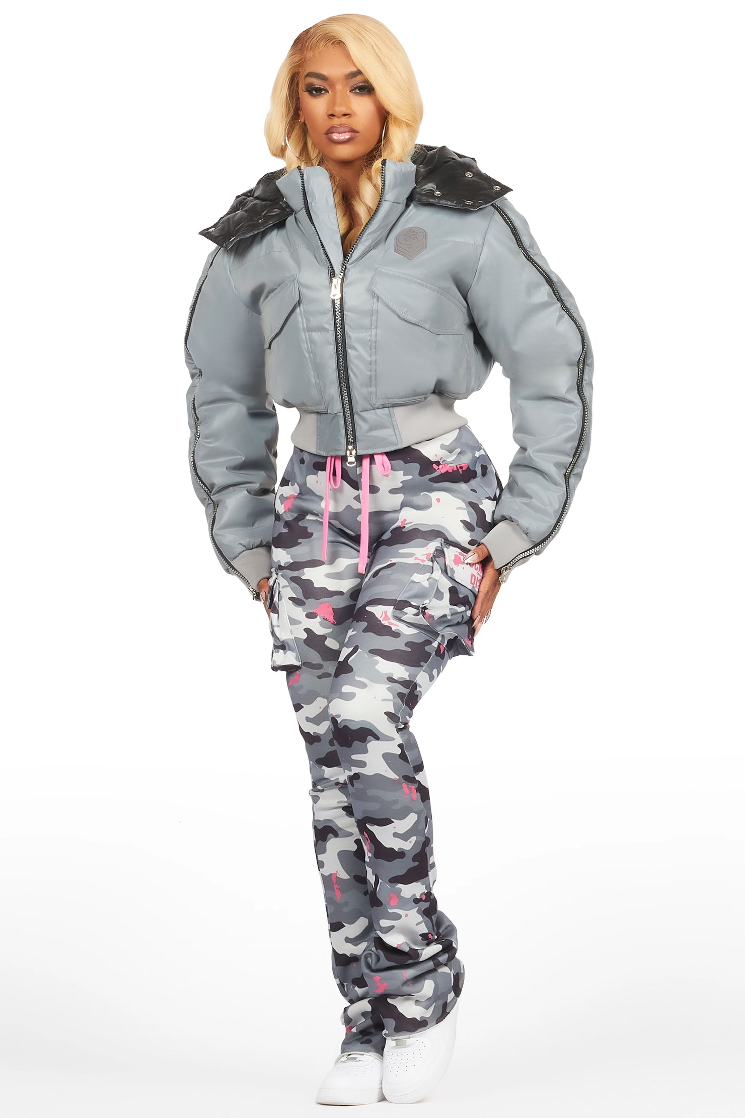 Kamryn Silver Reflective Crop Puffer Jacket