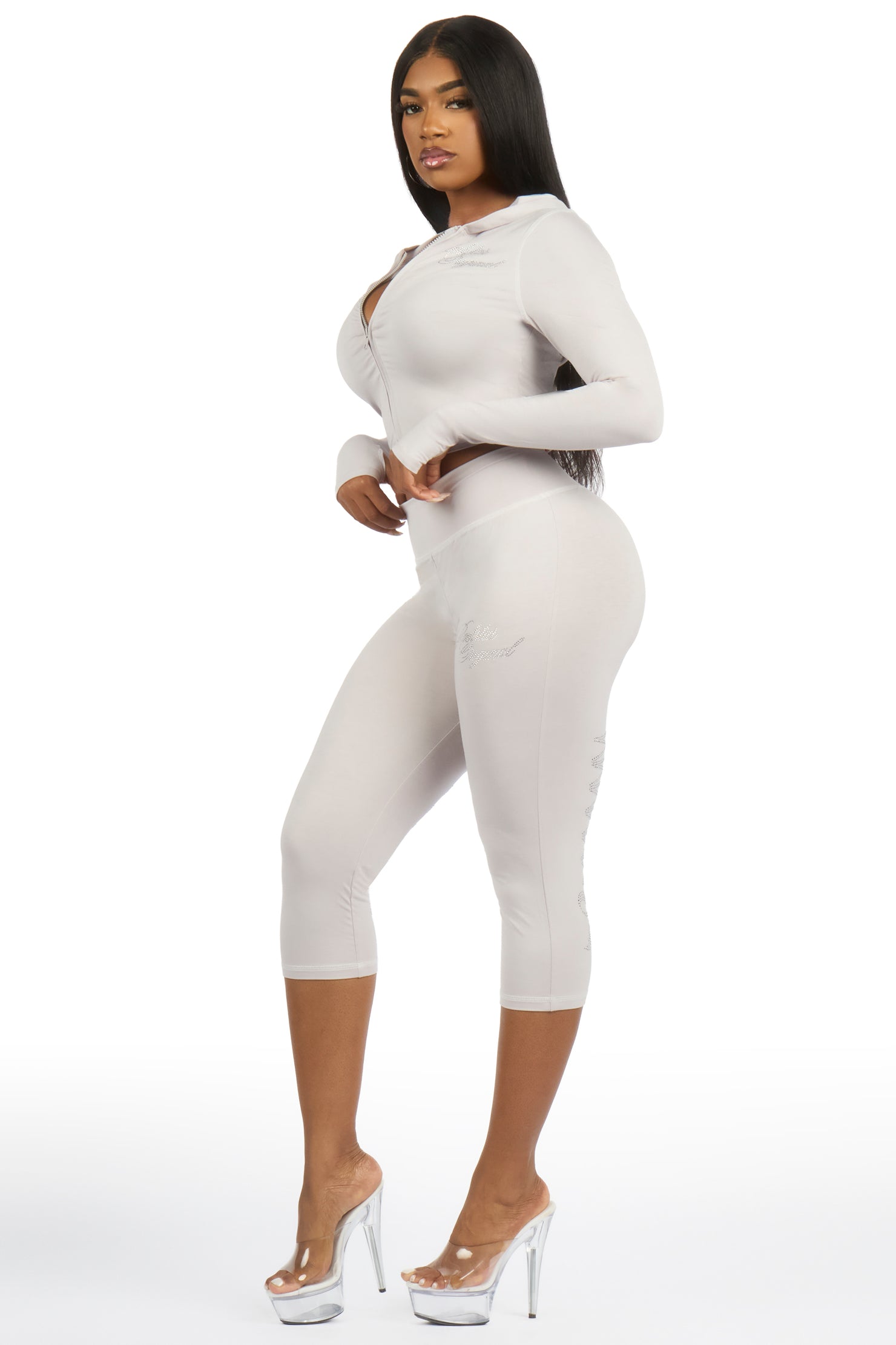 Mittiana Grey Zip Up Capri Set