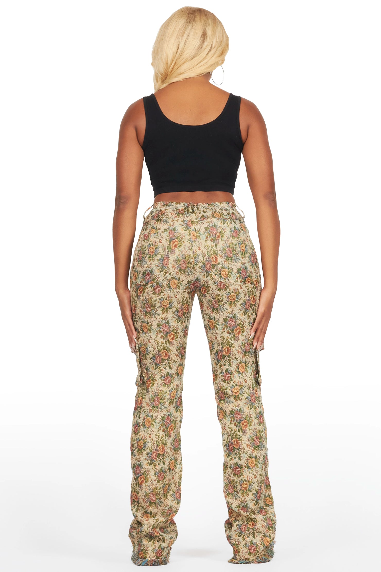 Niyah Tan Floral Tapestry Stacked Pant