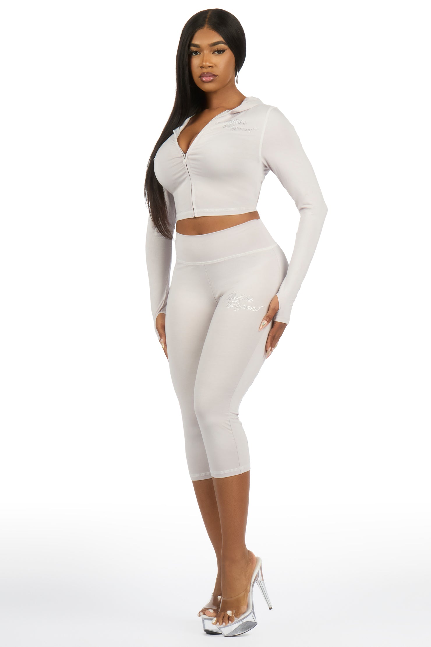 Mittiana Grey Zip Up Capri Set