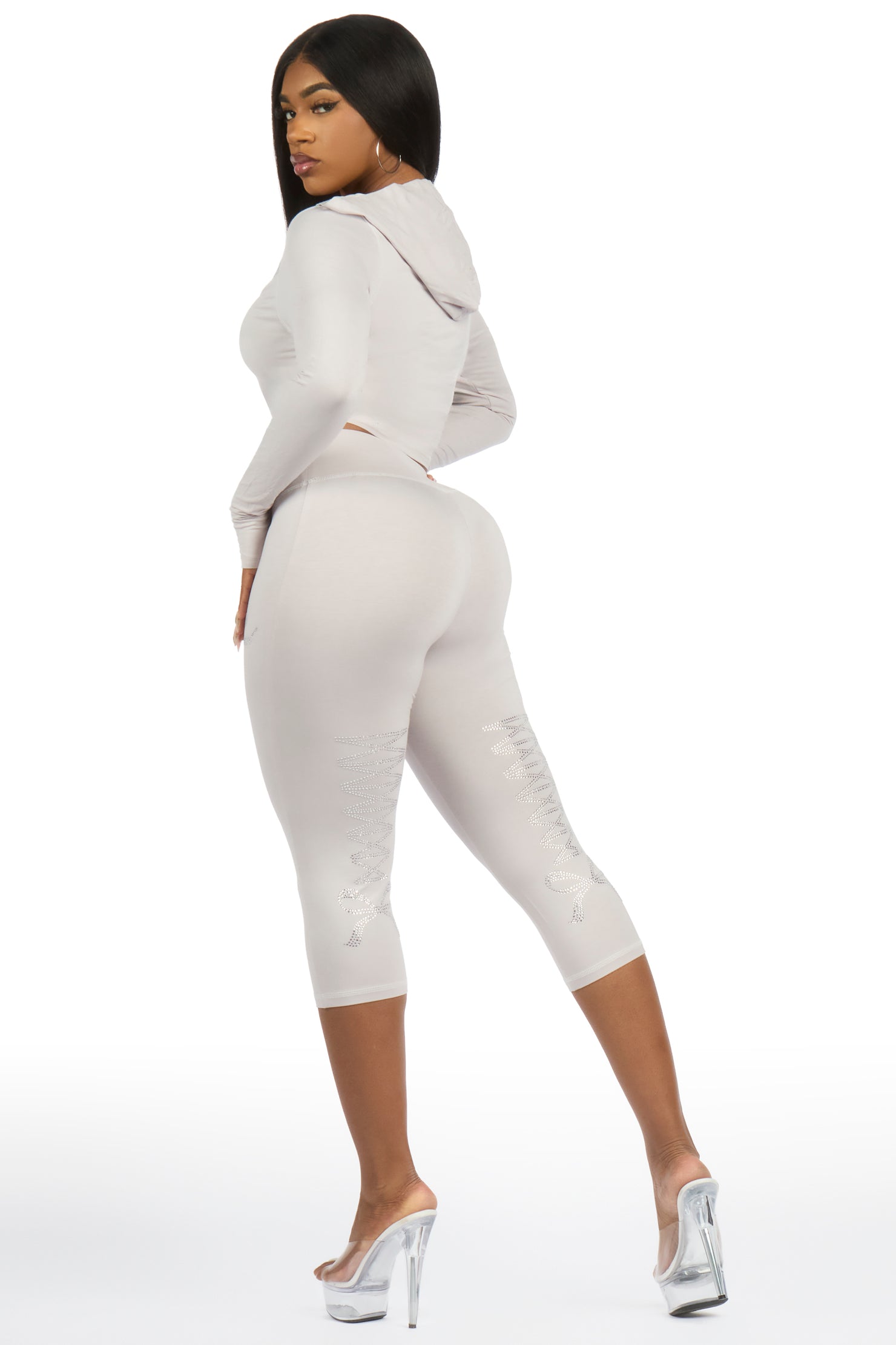 Mittiana Grey Zip Up Capri Set