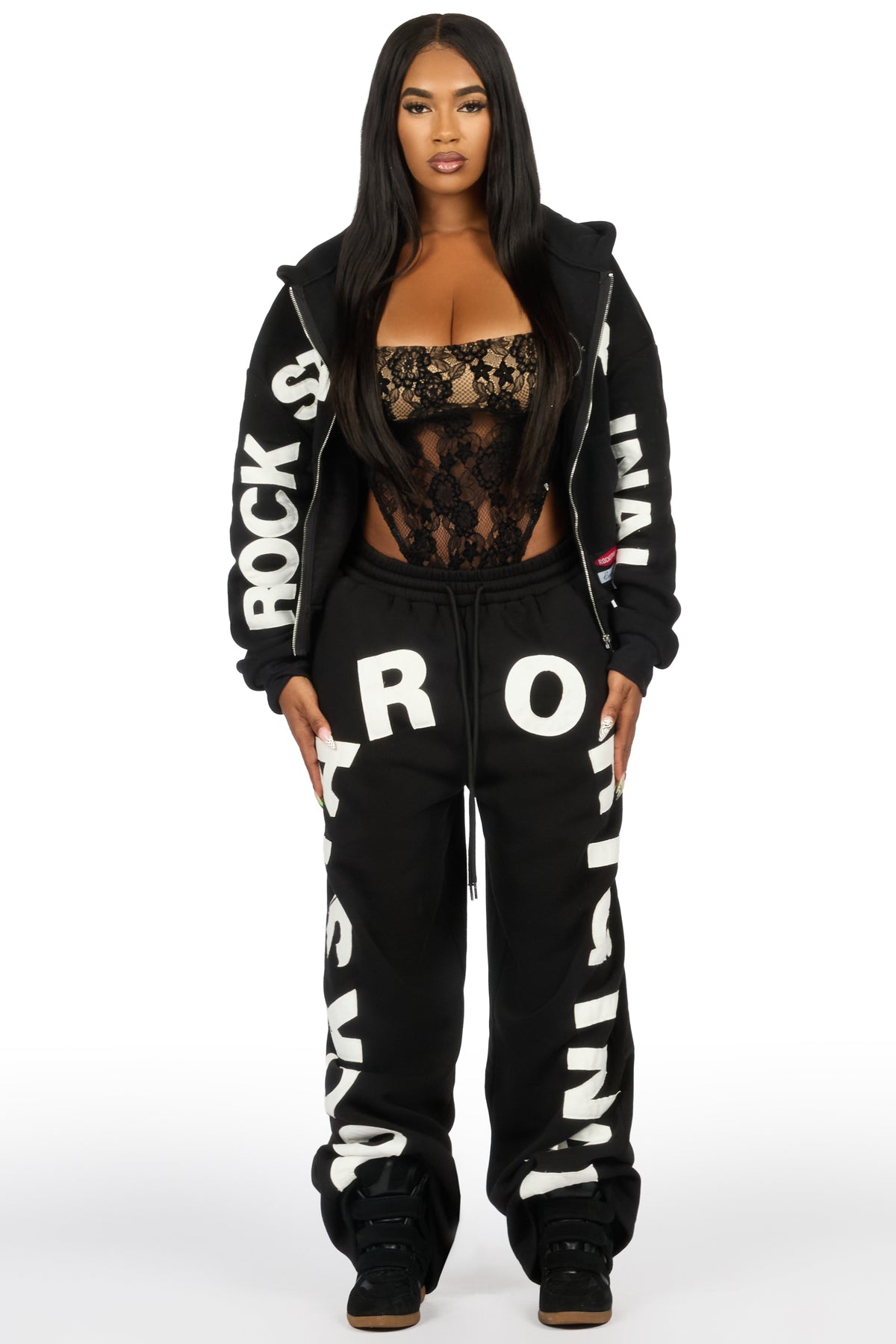 Raynecia Black Zip Up Baggy Fit Track Set