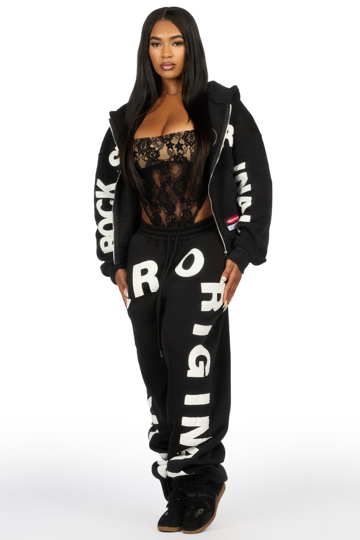 Raynecia Black Zip Up Baggy Fit Track Set