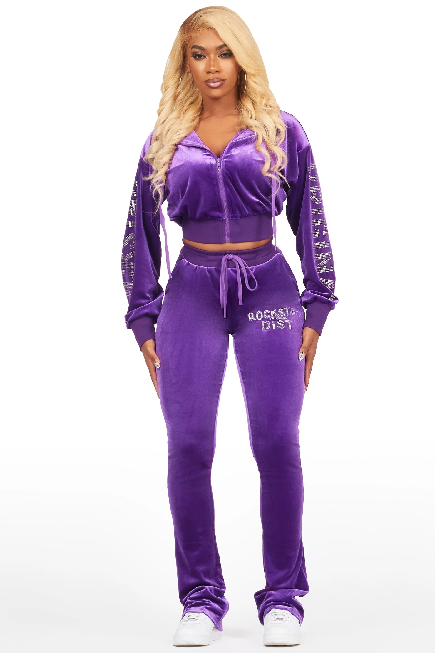 Shakura Purple Stacked Rhinestone Velour Trackset