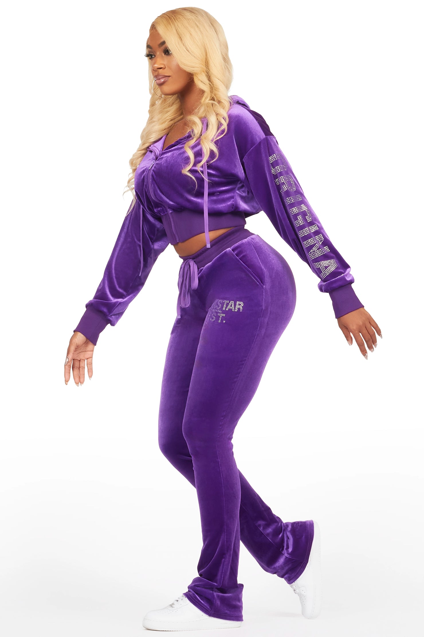 Shakura Purple Stacked Rhinestone Velour Trackset