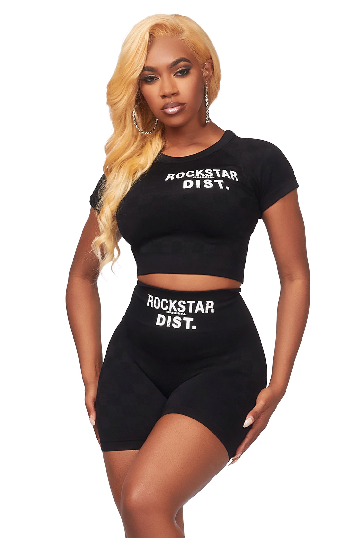 Caria Black Checkered Bike Short Set