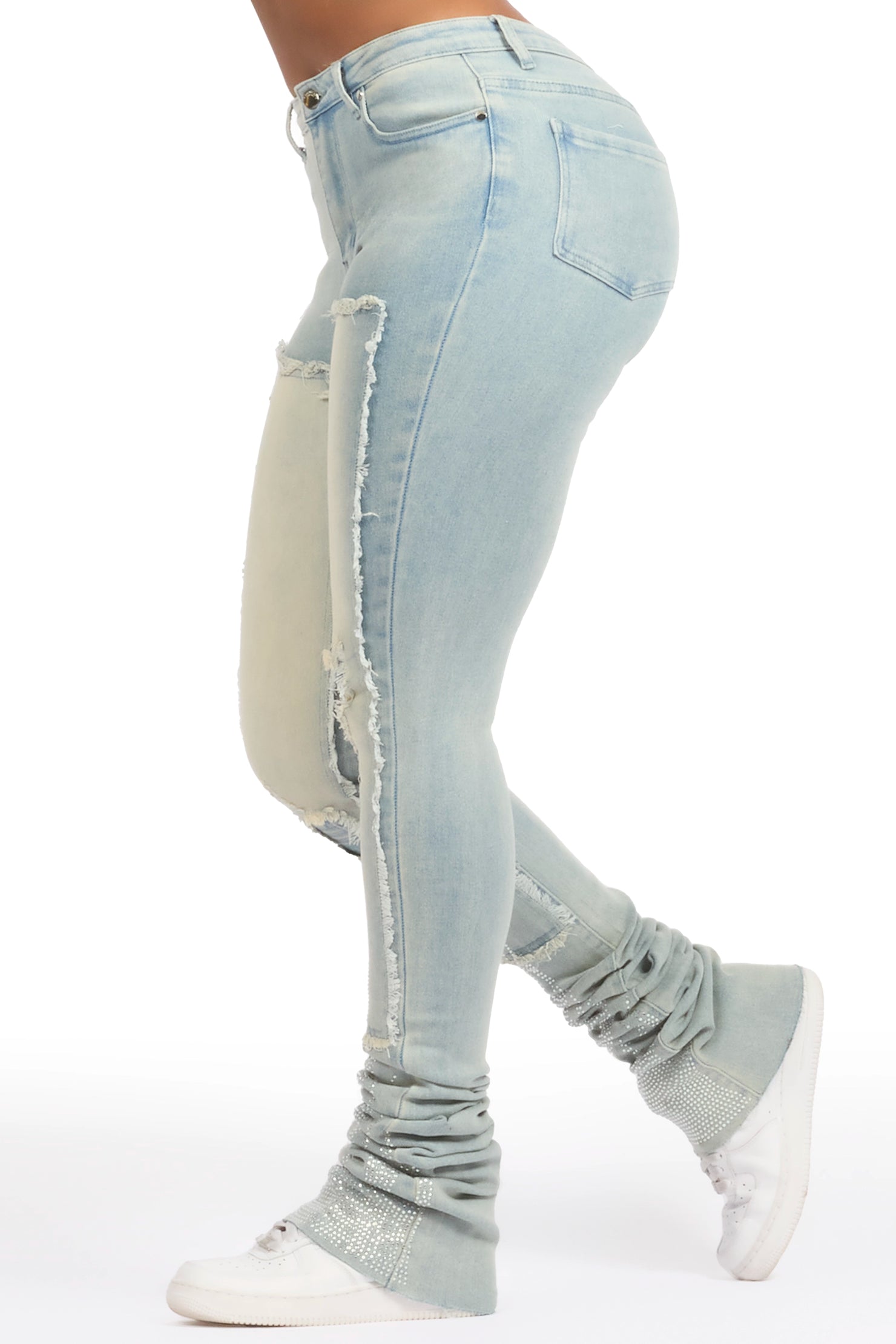 Karime Light Wash Rhinestone Stacked Jean