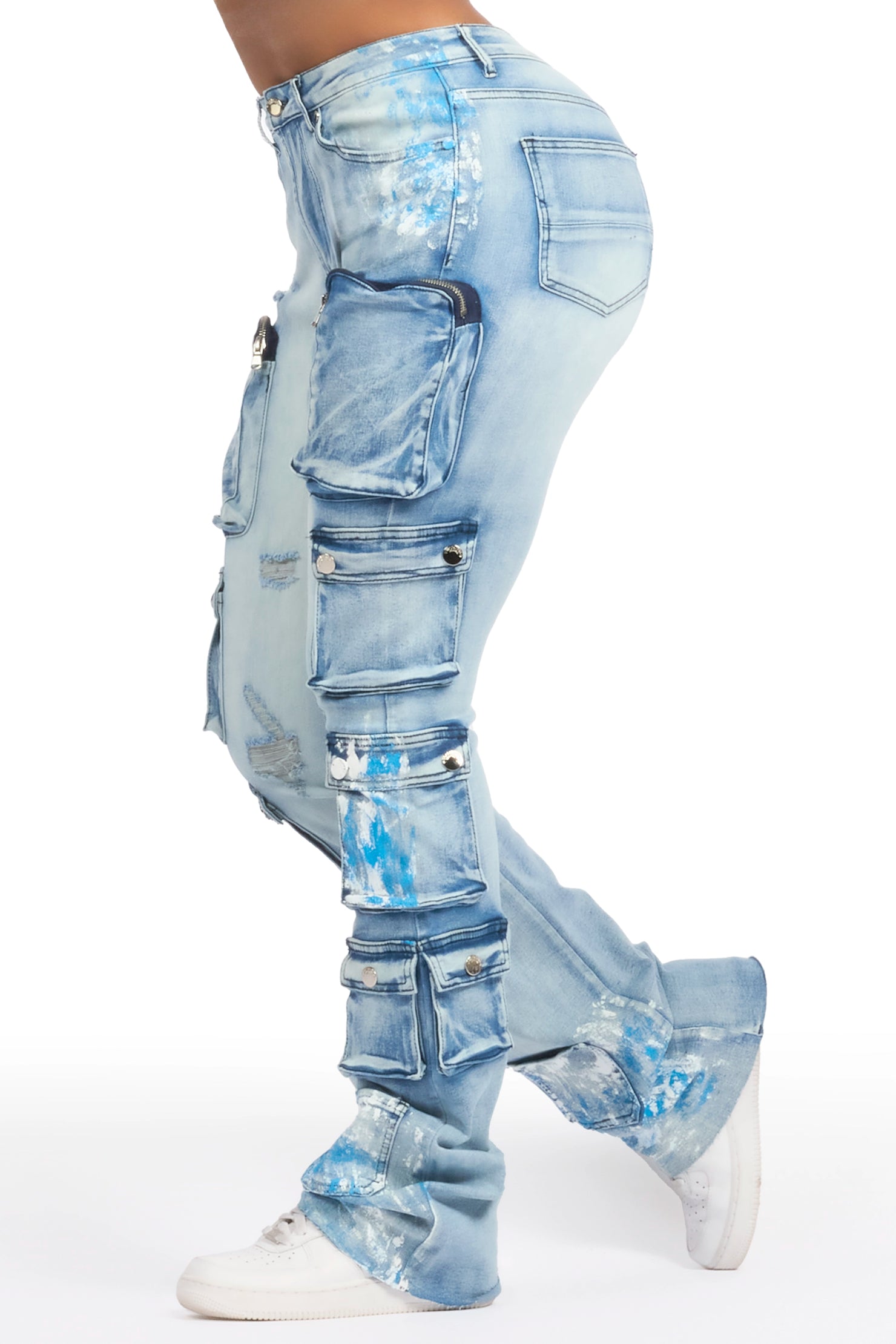 Tamala Light Wash Painted Stacked Flare Jean