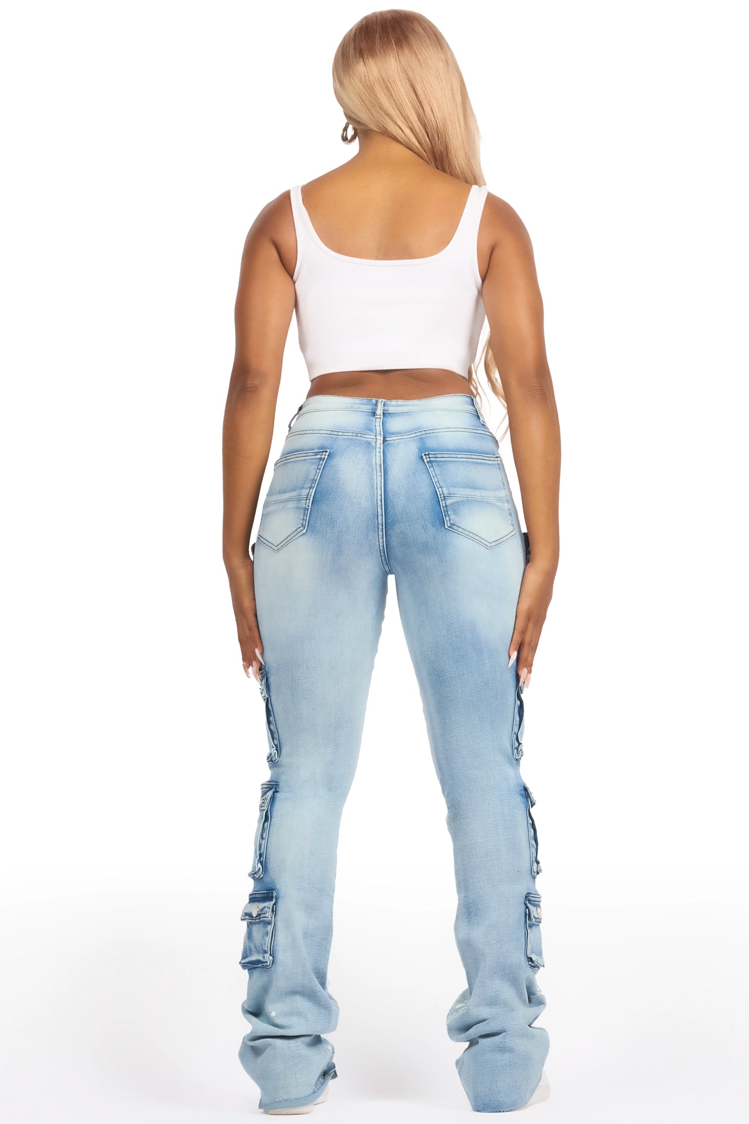 Tamala Light Wash Painted Stacked Flare Jean