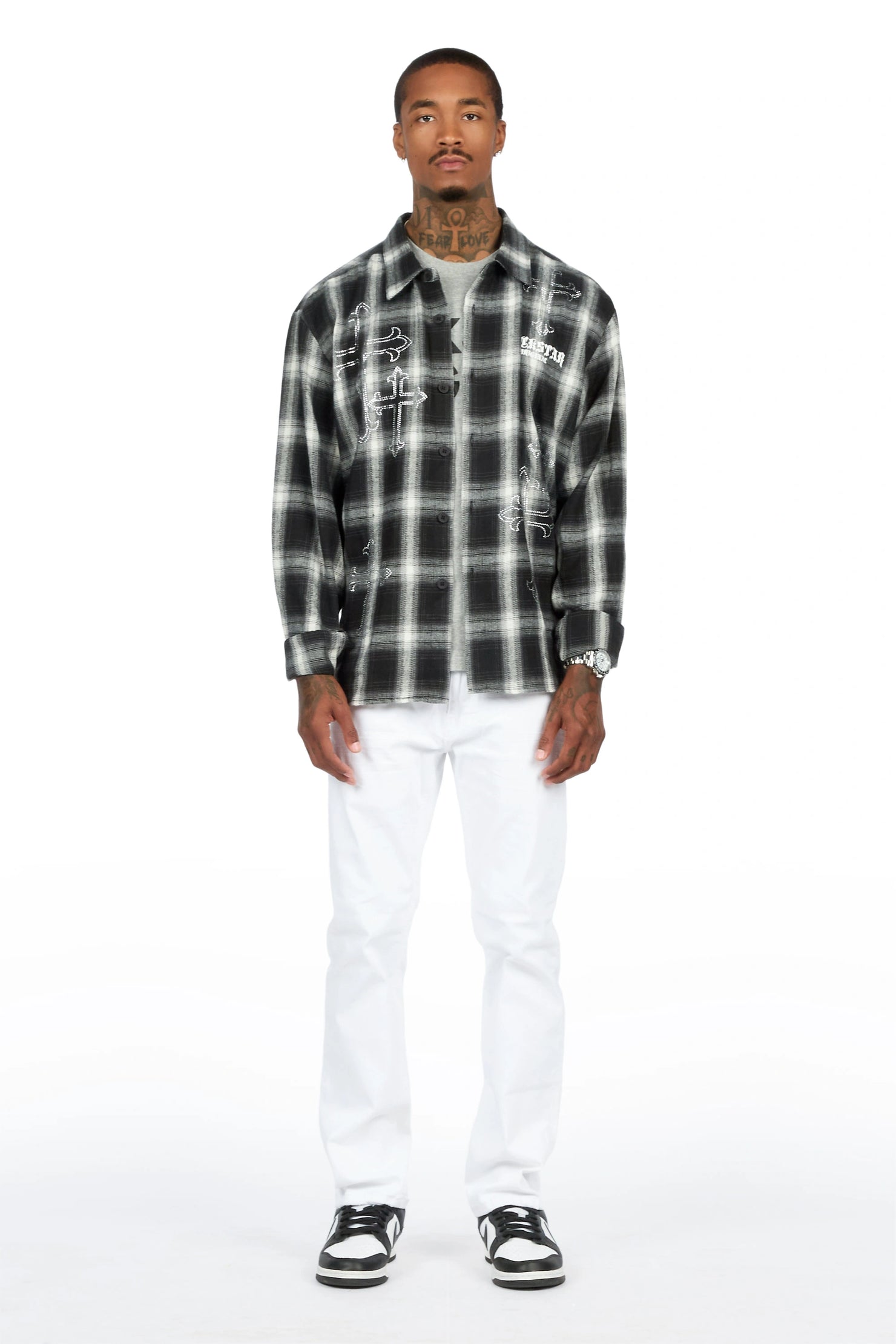 Poldi Black Rhinestone Flannel Long Sleeve Shirt
