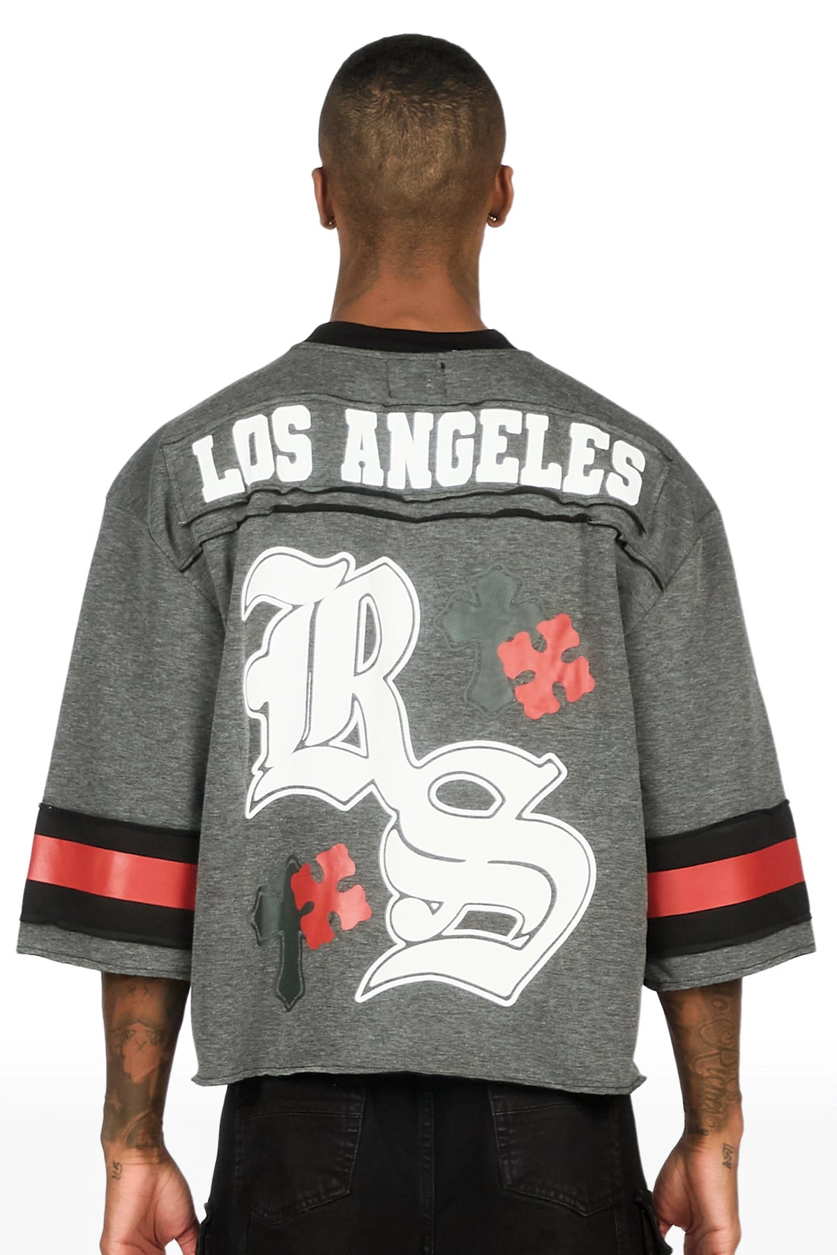 Bracken Dark Grey 3/4 Sleeve Boxy Crop Tee