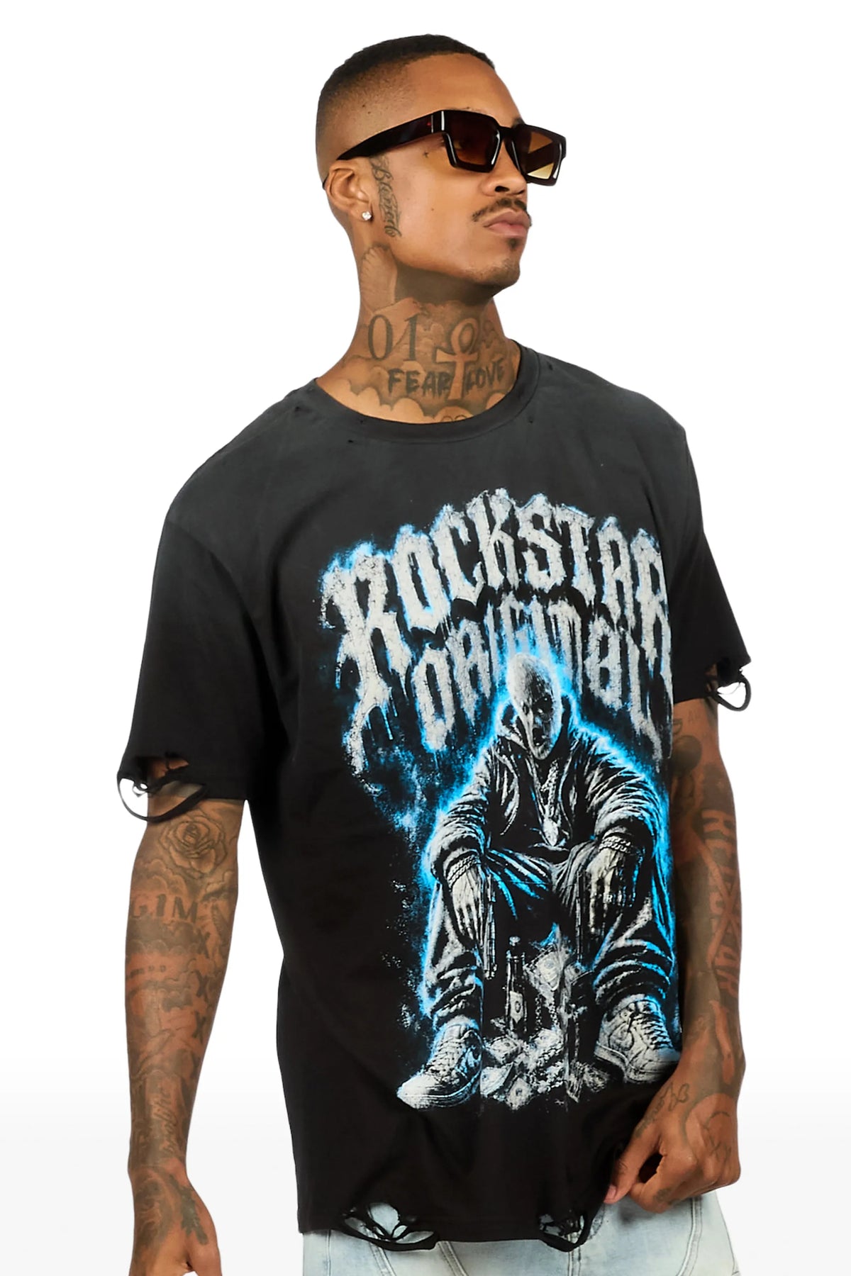 Lazaro Black Oversized Graphic T-Shirt