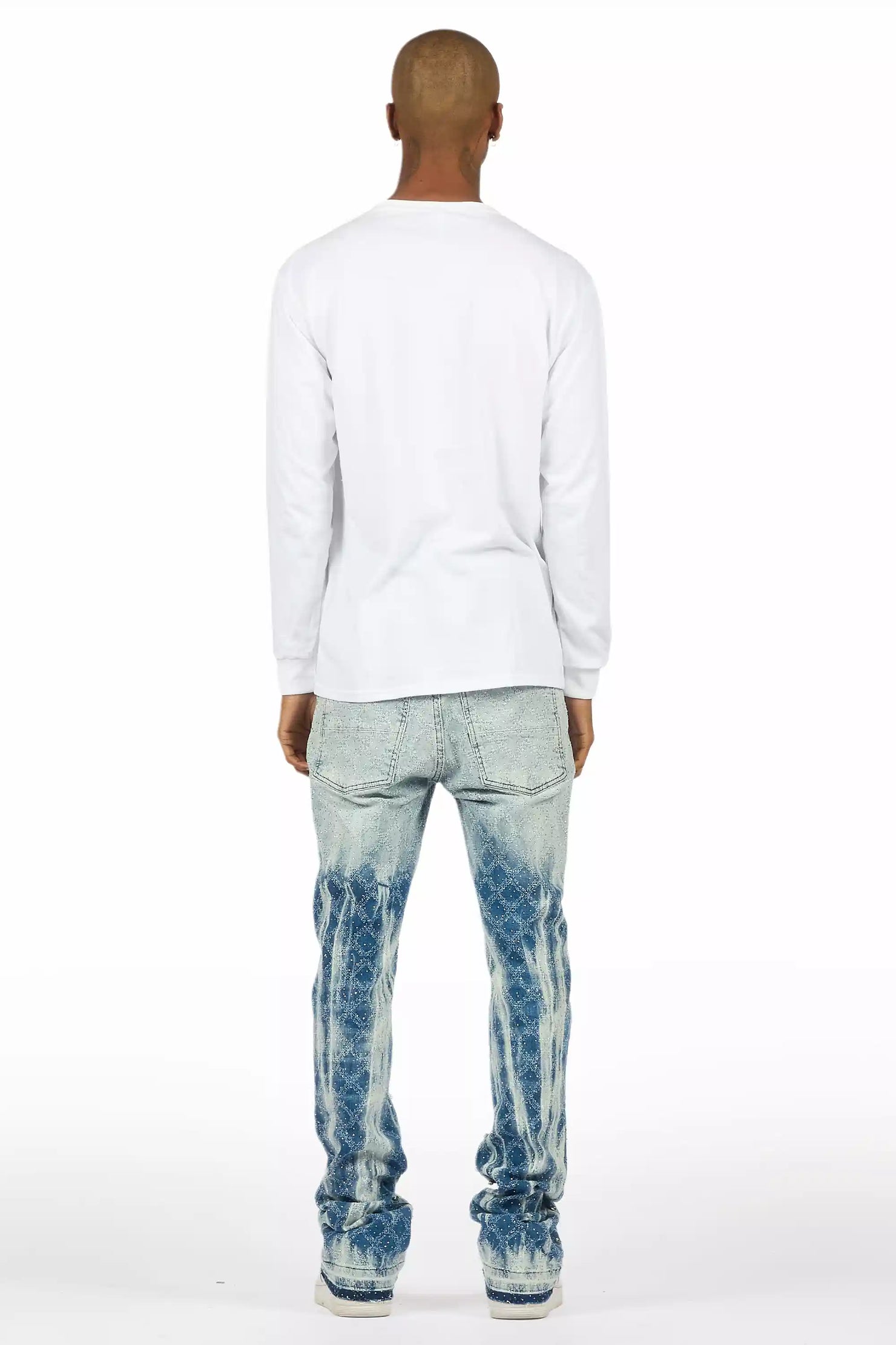 Glit Blue Rhinestone Stacked Flare Jean