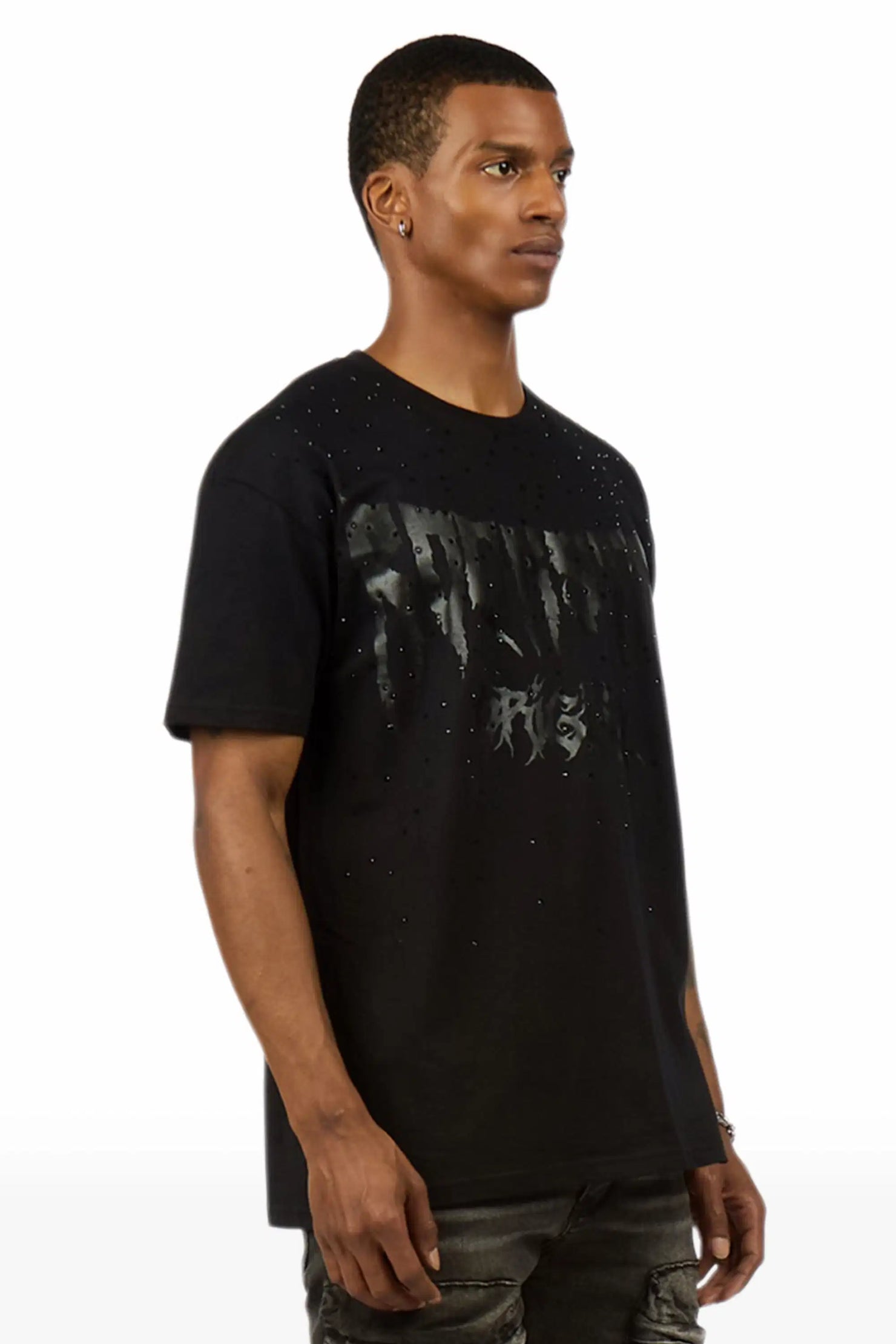 Andros 2.0 Black Rhinestone Oversized Graphic T-Shirt
