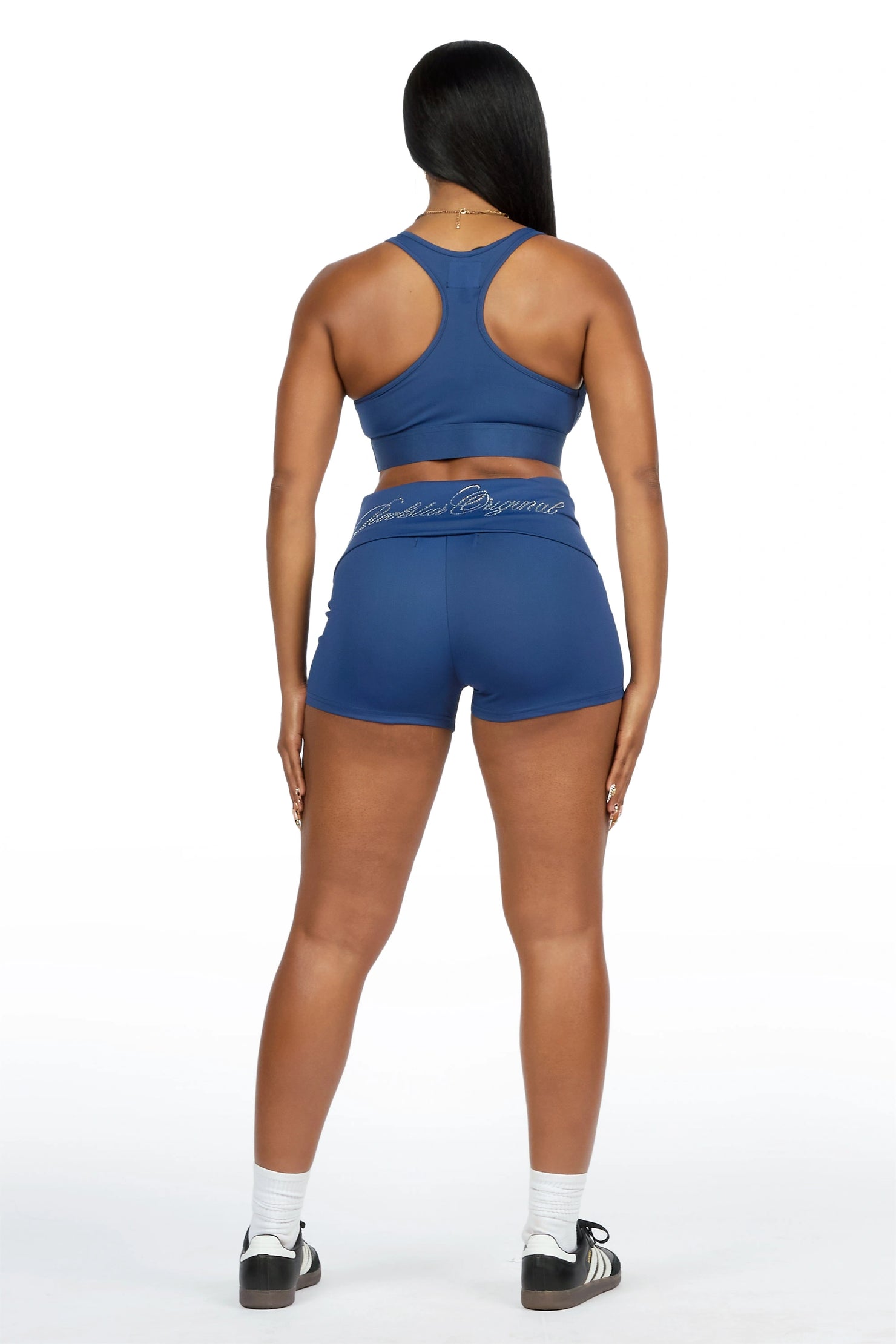 Arieona Navy Rhinestone Sports Bra Foldover Short Set
