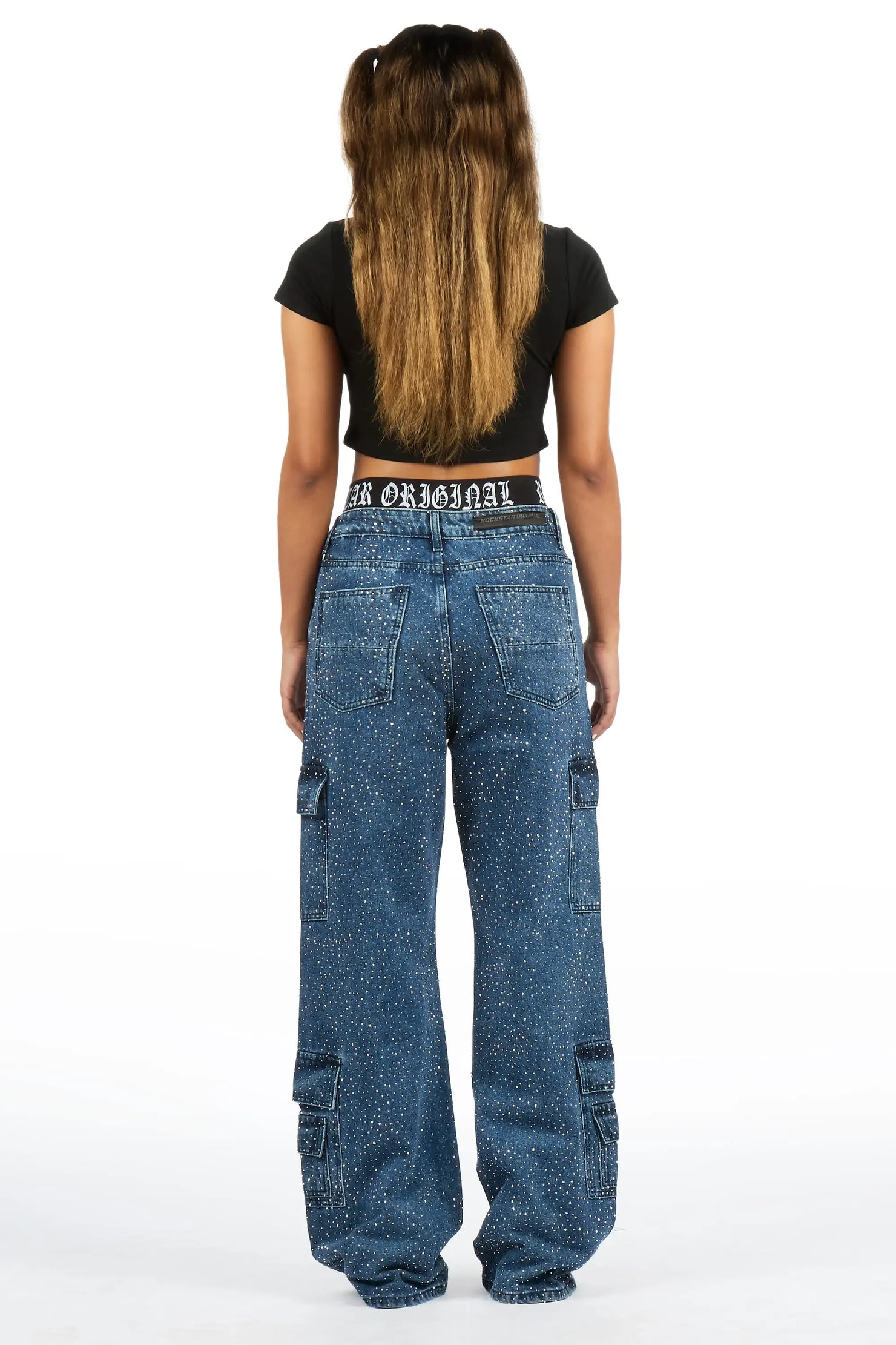 Dominika Blue Rhinestone Baggy Fit Jean